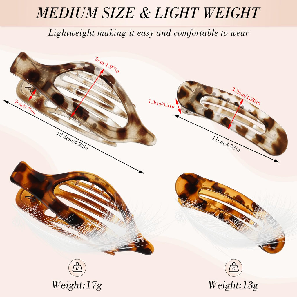 Obeoby 8 Pcs Flat Claw Clips for Women, Strong Hold French Flat Hair Clips for Thick Thin Hair Barrettes Accessories Round Large Medium (Tortoiseshell)