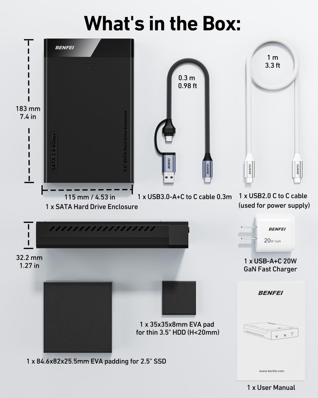 BENFEI 2.5 Inch SATA to USB Tool Free External Hard Drive Enclosure (6Gbps, Optimized for SSD, Support UASP SATA III)