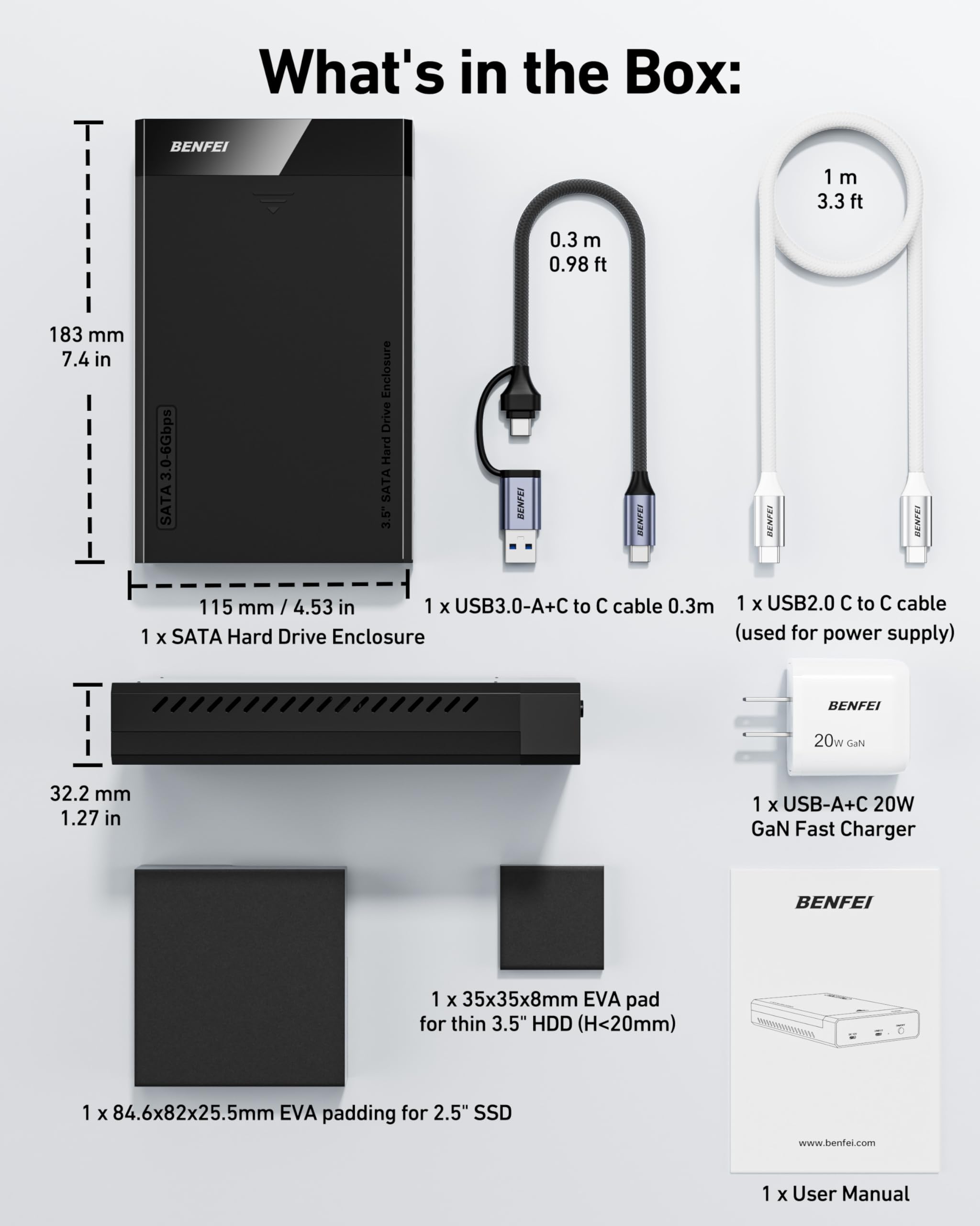 BENFEI 2.5 Inch SATA to USB Tool Free External Hard Drive Enclosure (6Gbps, Optimized for SSD, Support UASP SATA III)