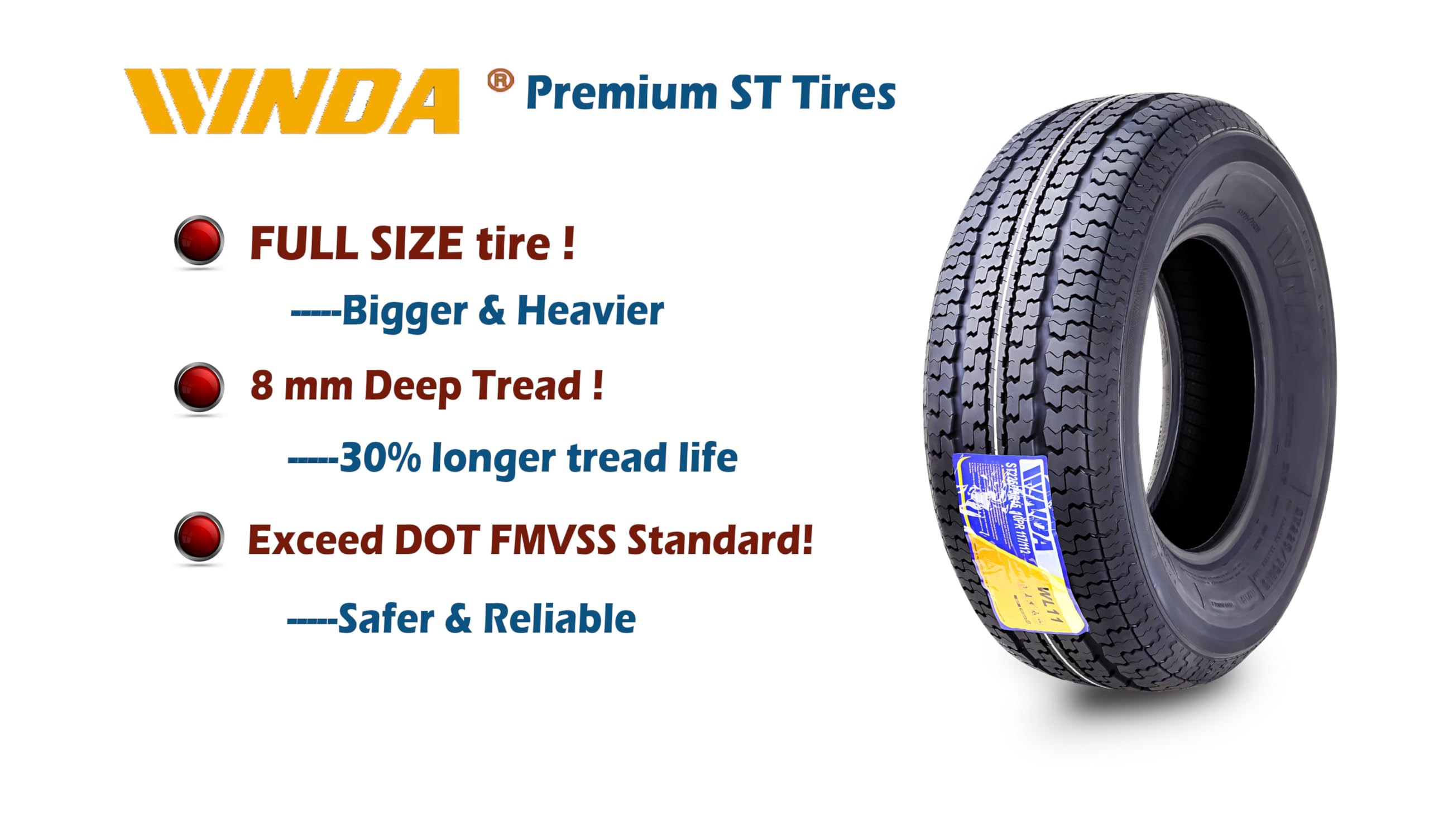 WINDA Trailer Tire Wheel Assembly ST205/75R14 8-Ply D 105L 5 Lug on 4.5" PCD Black Mod Rim