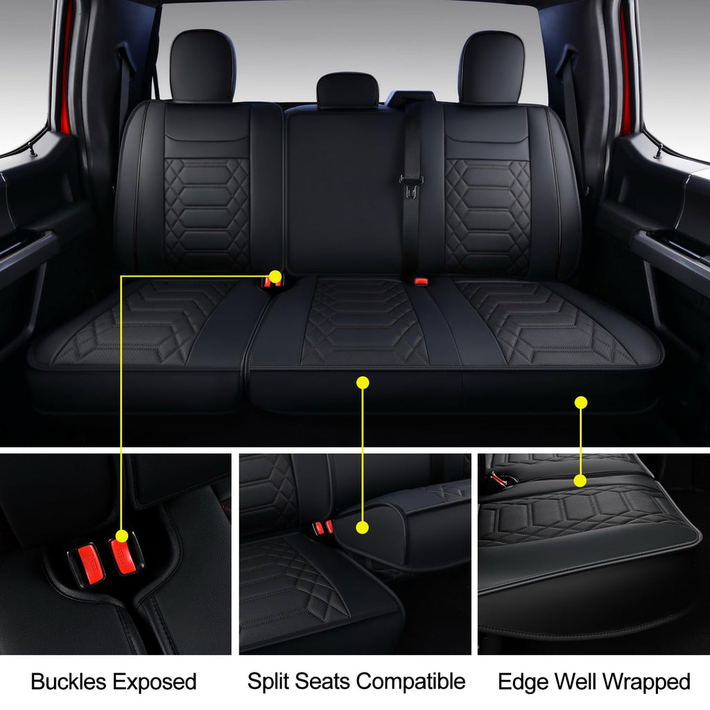 RISINGSTAR Silverado Sierra Front Seat Covers Faux Leather, Fit for 2007-2026 Chevy Silverado GMC Sierra 1500/2500HD/3500HD Crew Double Regular Cab(Front Pair, Black 2 pcs)