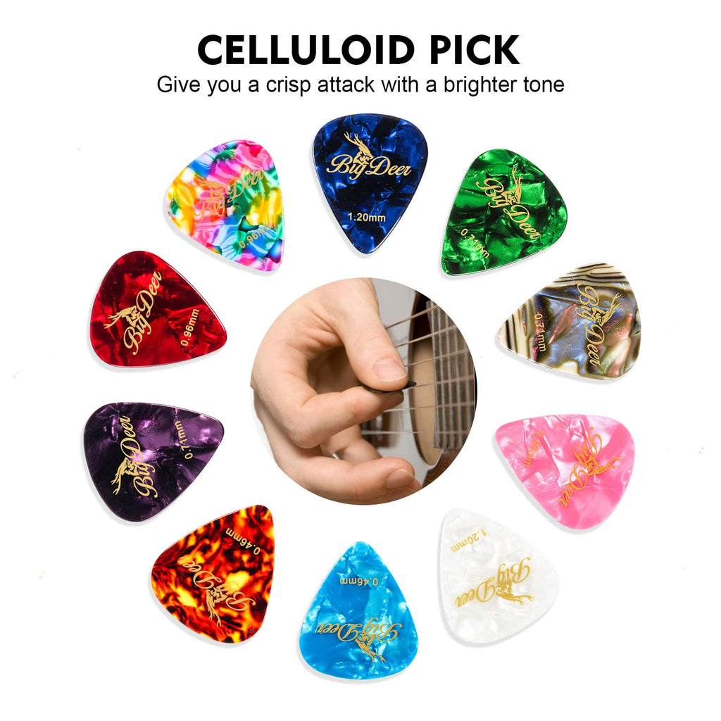 BigDeer 16 pack Celluloid Guitar Picks ，includes Thin,Medium, Heavy & Extra Heavy Picks Plectrums for Acoustic Guitar,Ukulele,Bass Wrapped in tin box