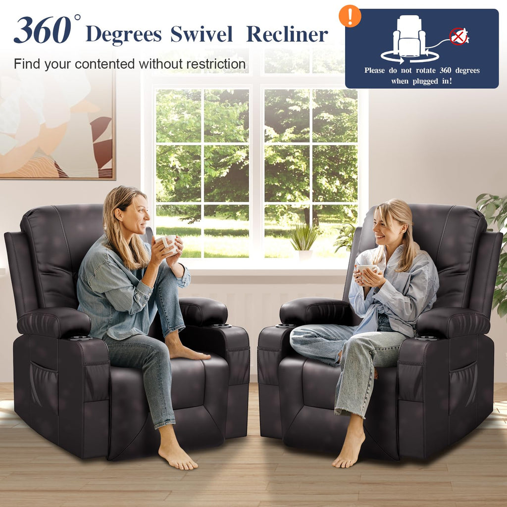 Recliner Chairs for Adults, FSC Certified Massage Reclining Chair with Heated Modern, Ergonomic Lounge Single Reclining Sofa Seat with Cup Holder & Pocket, Living Room Lounge Recliners Black