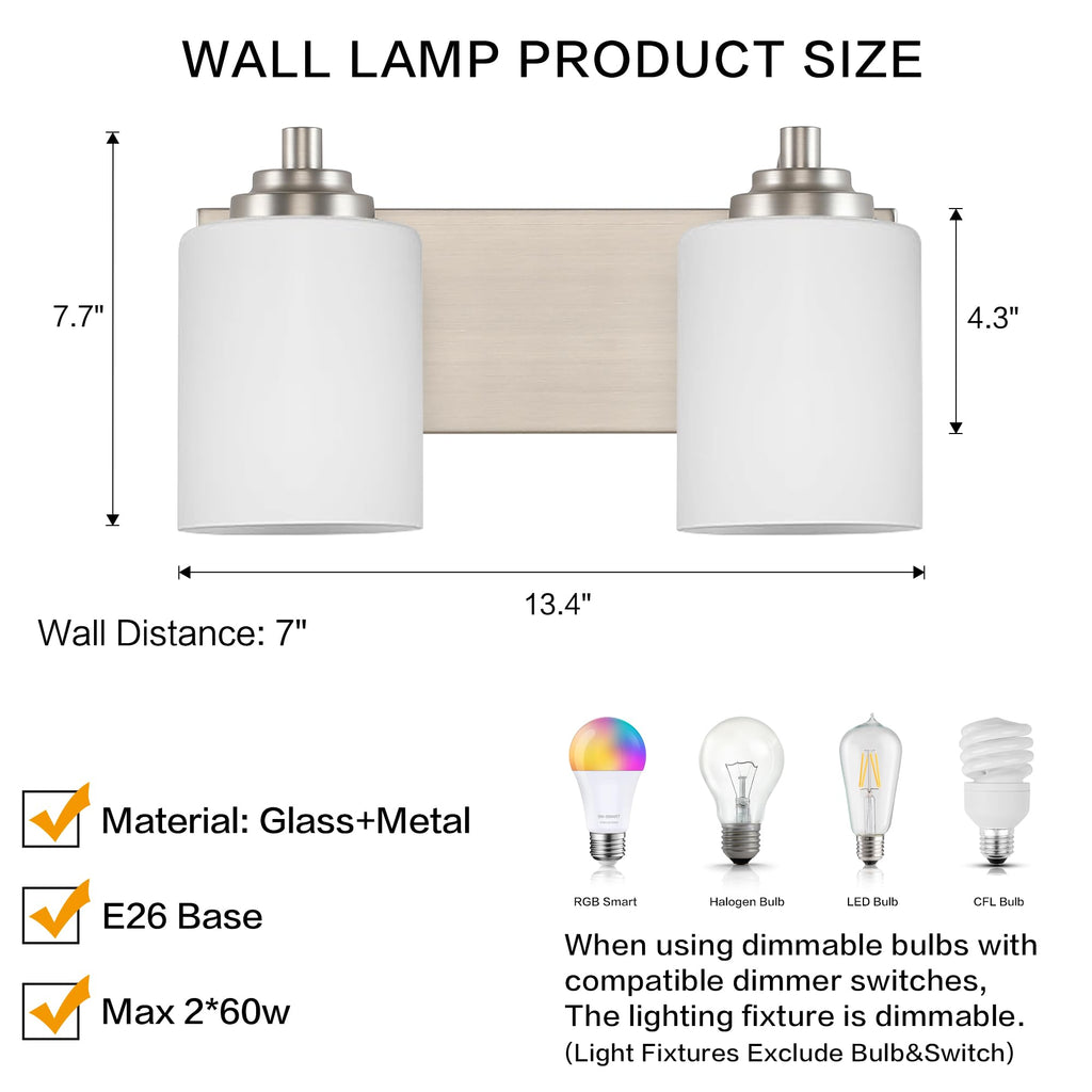 SOLFART 20.1 Inch Black Vintage Bathroom Vanity Light Fixtures Fixtures with Modern Glass Globe Shade Metal Brass Wall Lamp 2 Lights