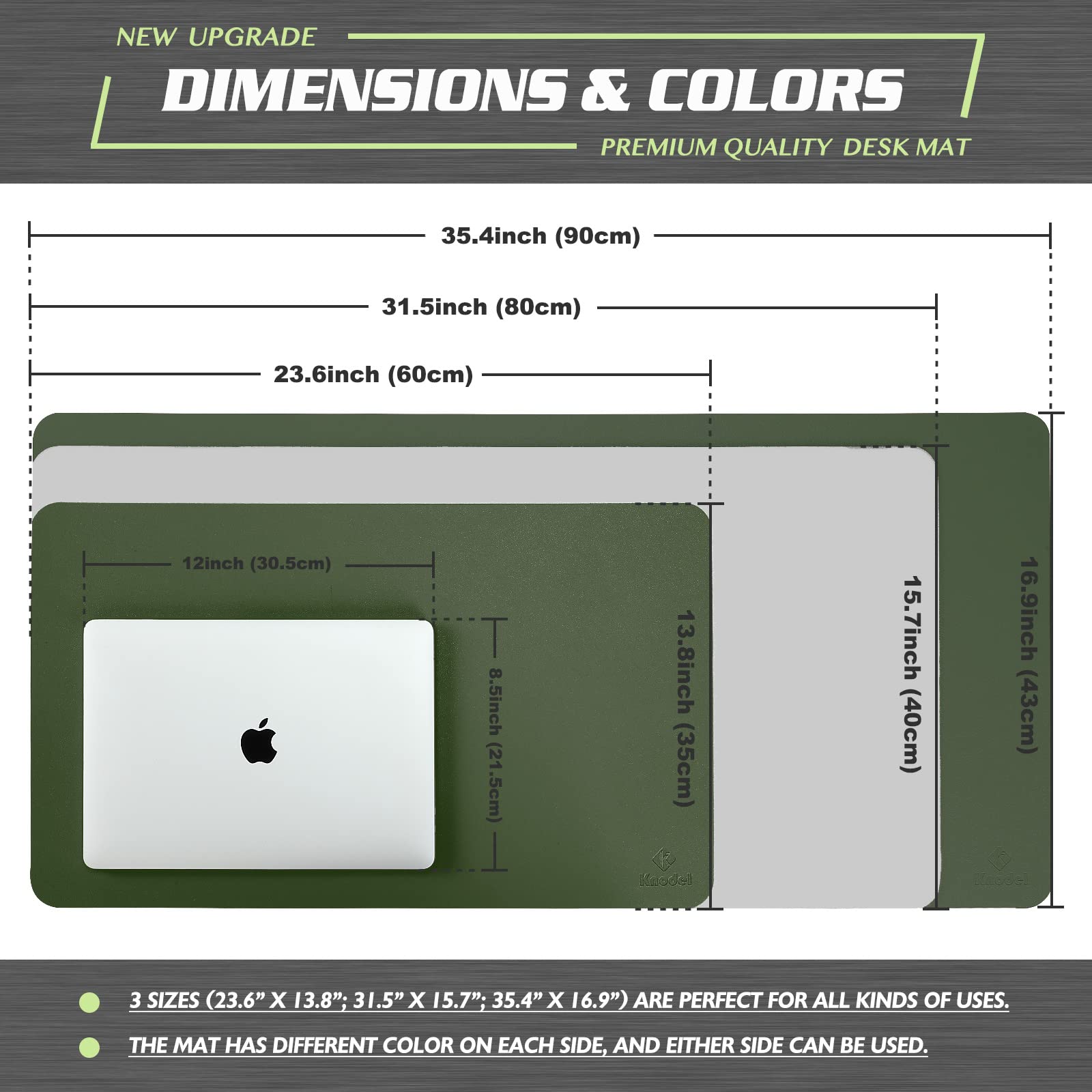 K KNODEL Small Office Leather Desk Mat, Mouse and Keyboard Pad, Computer and Laptop Mat, Desktop Protector and Cover, Writing Pad and Blotter (23.6"x13.8", Black)