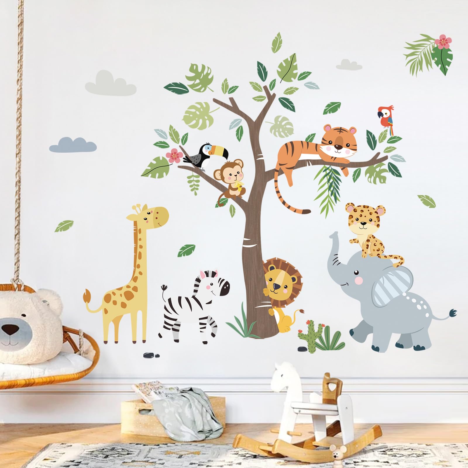 decalmile Jungle Animals Safari Wall Decals Lion Monkey Koala Wall Stickers Baby Nursery Kids Room Toddler Room Wall Decor