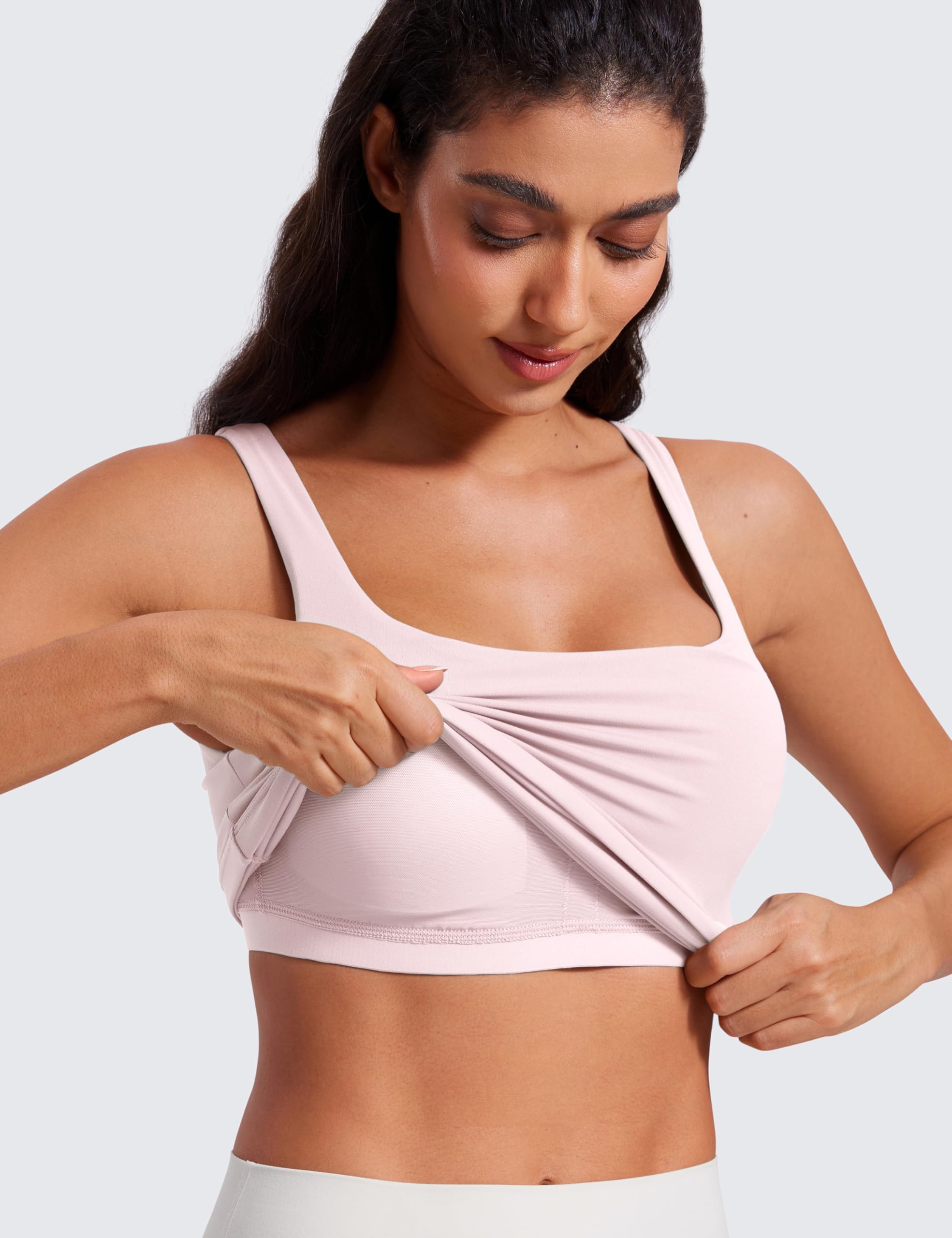 CRZ YOGA Butterluxe U Neck Tank Tops for Women - Padded Athletic Workout Camisole Crop Tops with Built in Bra