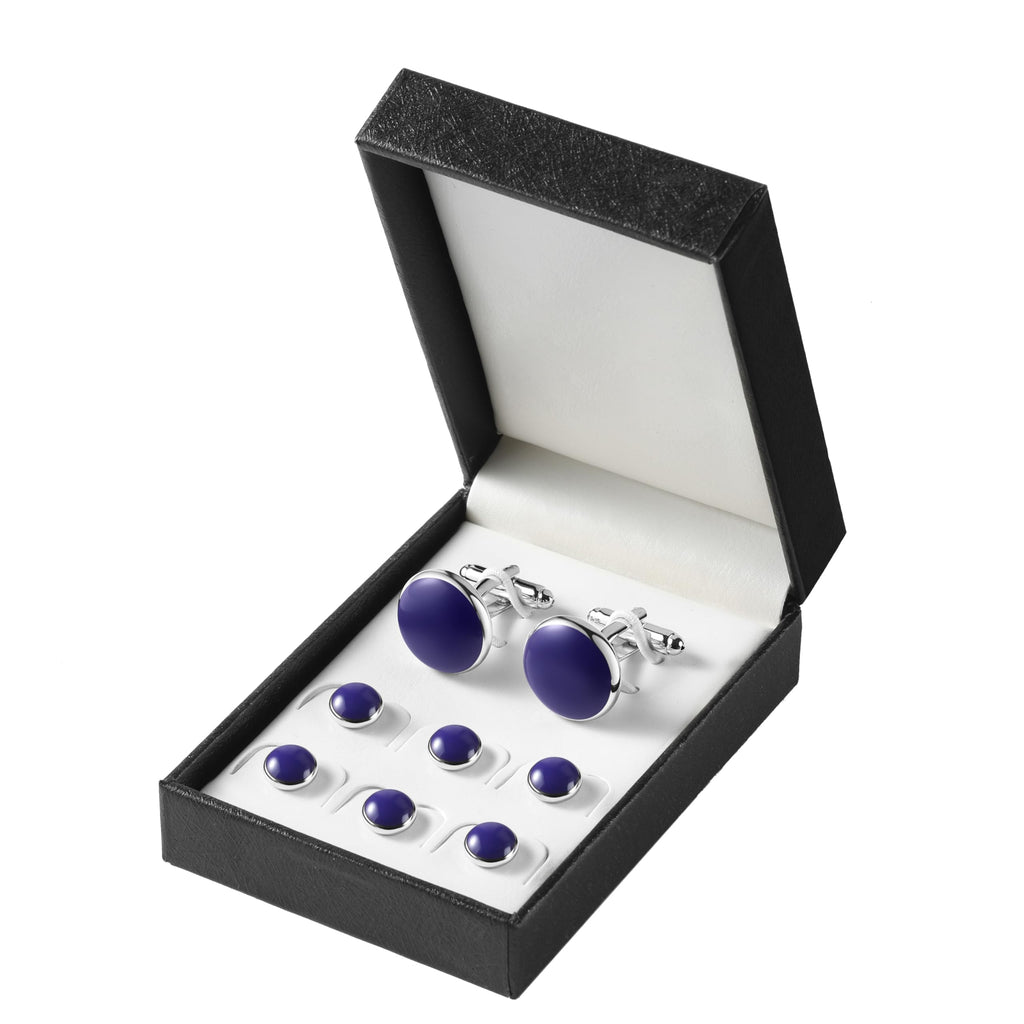 Men's Cufflinks & Tuxedo Studs Set - 316L Stainless Steel Formal Wedding Jewelry, Groomsmen Gift Set with Gift Box