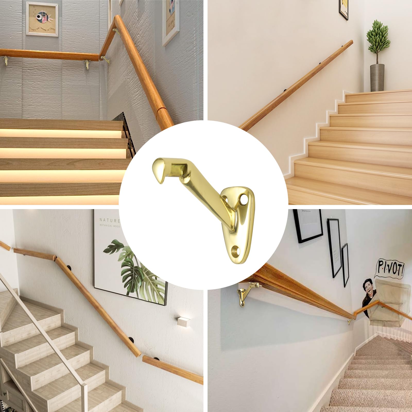 HOME MASTER HARDWARE Heavy Duty Handrail Stair Brackets Brass Staircase Hand Rail Bracket, Gold Finish, 1Pcs