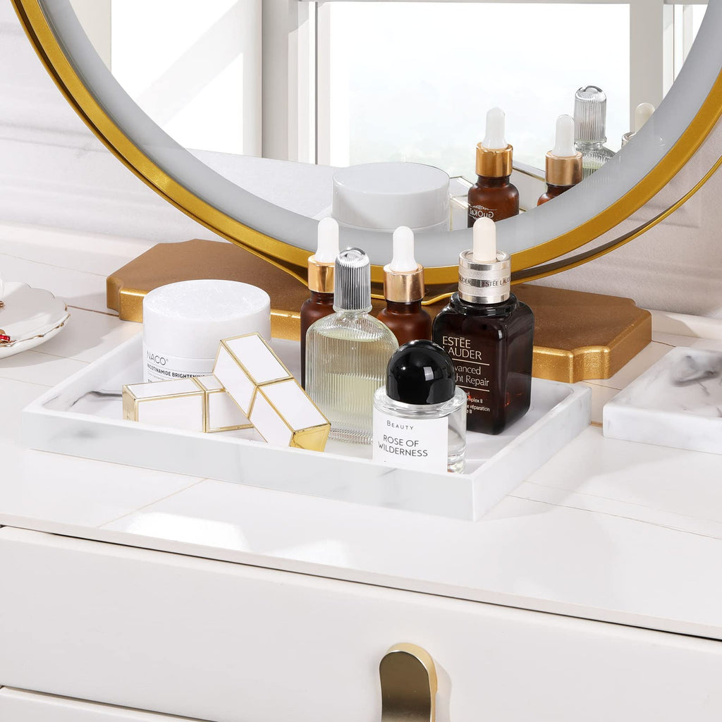 Luxspire Bathroom Vanity Tray, Resin Dresser Jewelry Ring Dish Tank Storage Kitchen Sink Countertop Organizer Plate Holder for Perfume Candles Soap Towel Plant Bathroom Accessories, M, Matte Black
