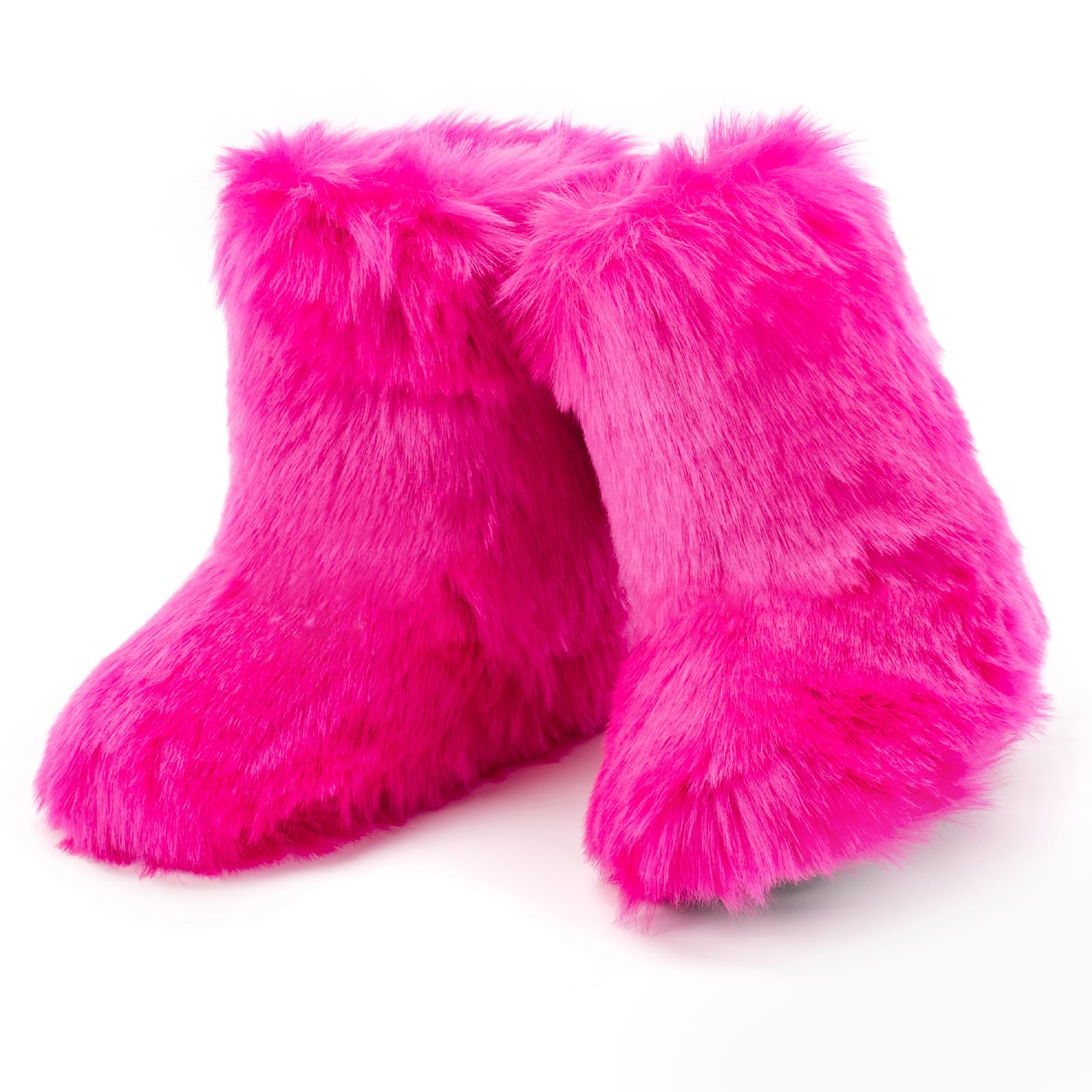 IXU Women's Faux Fur Boot Furry Fluffy Round Toe Suede Snow Winter Women Boots Comfy Plush Warm Short Outdoor Indoor Flat Shoes Mid-Calf Boots