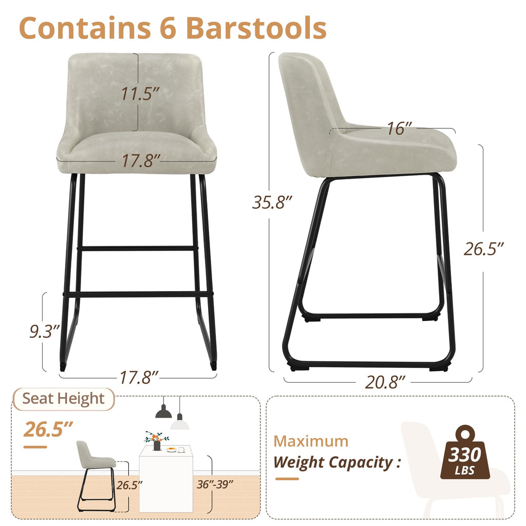 LUE BONA 26 Inch Counter Height Bar Stools Set of 2, Faux Leather Upholstered Barstools, Barstool with Back, Comfortable Bar Chairs, Modern Counter Stools for Kitchen Counter Island