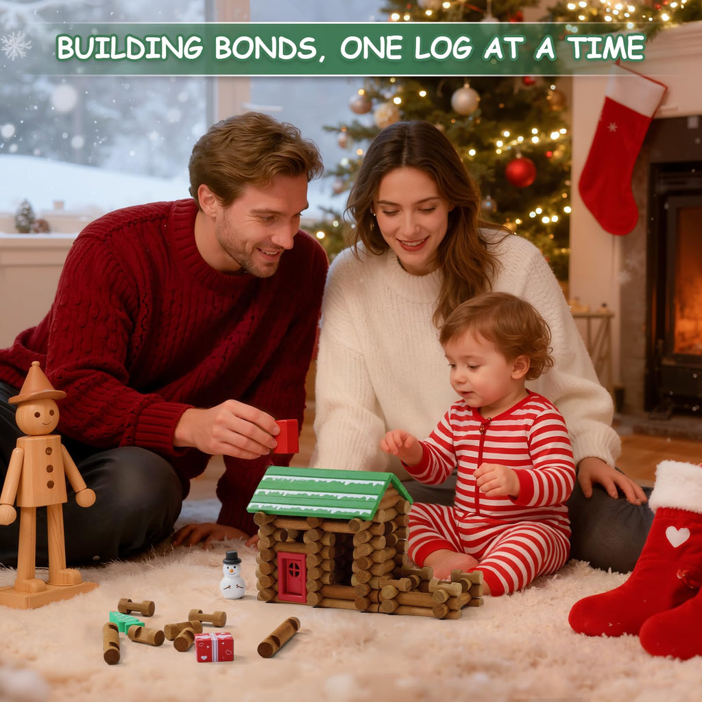 SainSmart Jr. 110 PCS Wooden Log Cabin Set Building House Toy for Toddlers, Classic STEM Construction Kit with Colorful Wood Logs Blocks for 3+ Years Old
