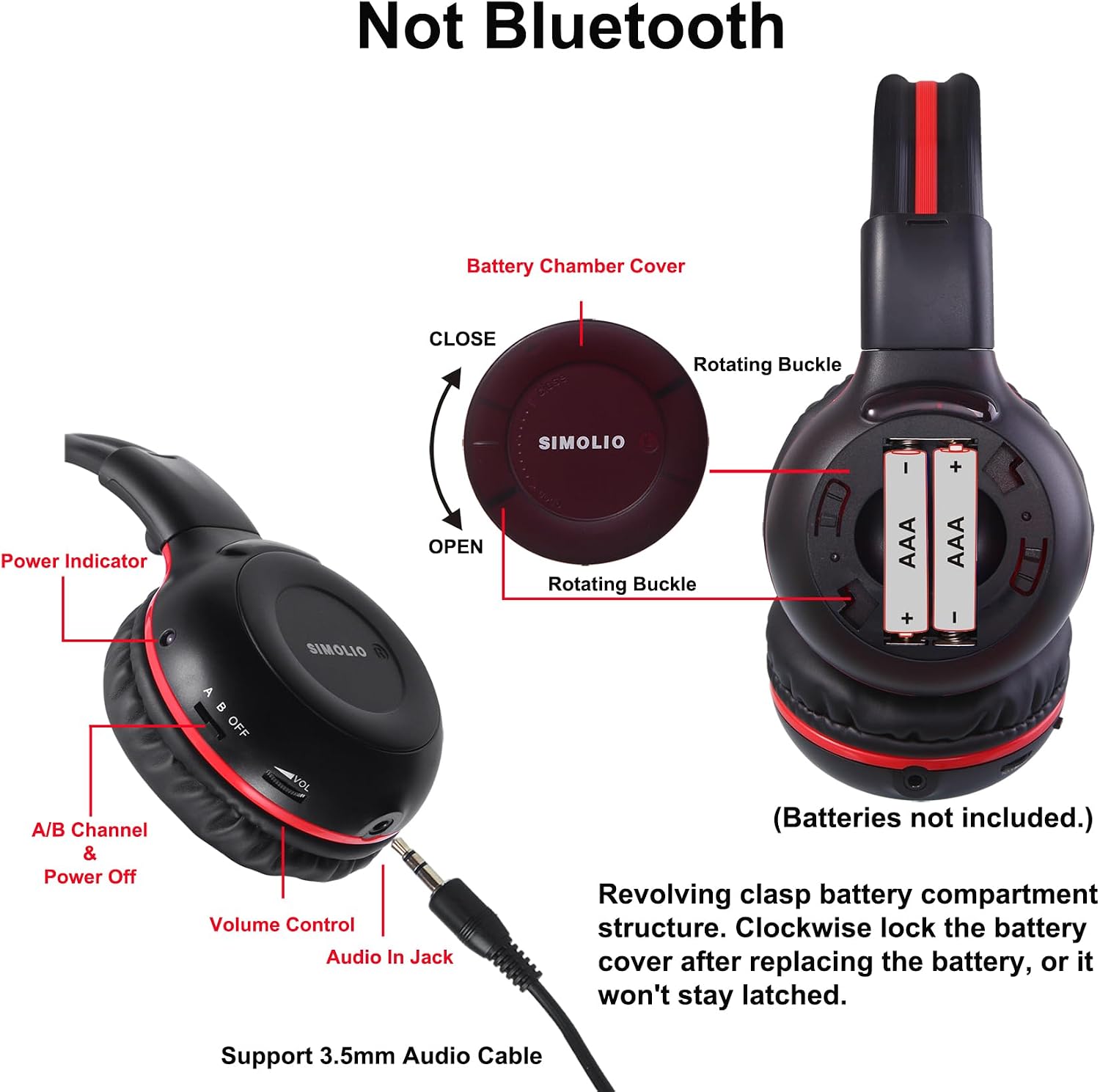 SIMOLIO 2 Pack of Wireless Car Headphones, 2 Channel IR Wireless Headphones for Kids, Not Bluetooth, in Car DVD Headsets with Storage Bag for Vehicle Universal Rear Entertainment System