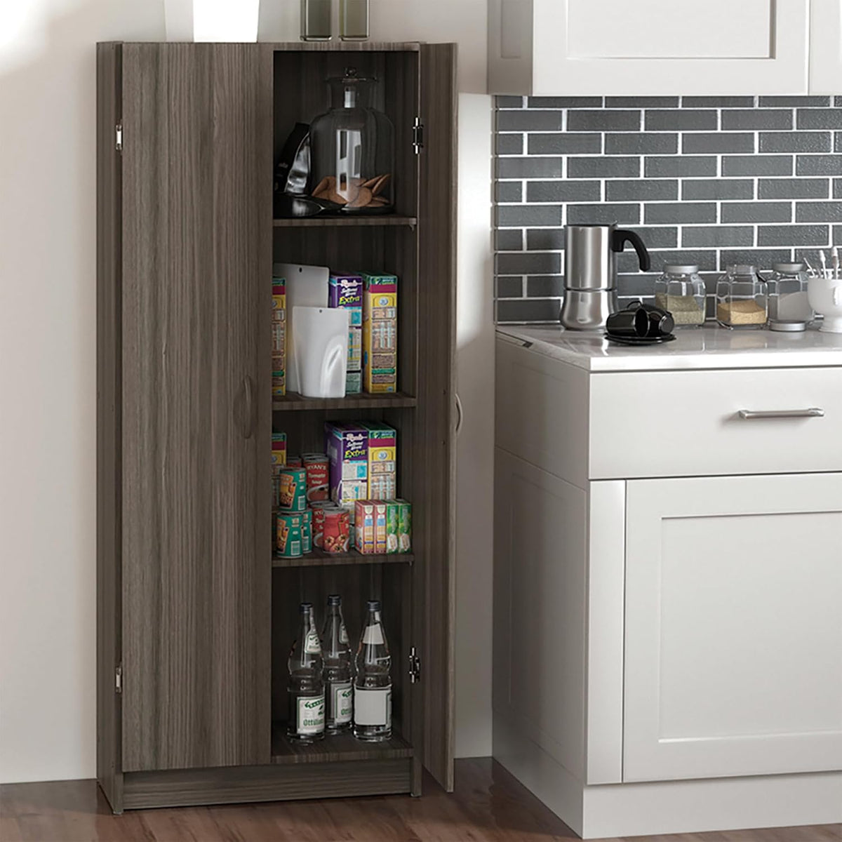 ClosetMaid Pantry Cabinet Cupboard with 2 Doors, Adjustable Shelves, Standing, Storage for Kitchen, Laundry or Utility Room, Natural Gray