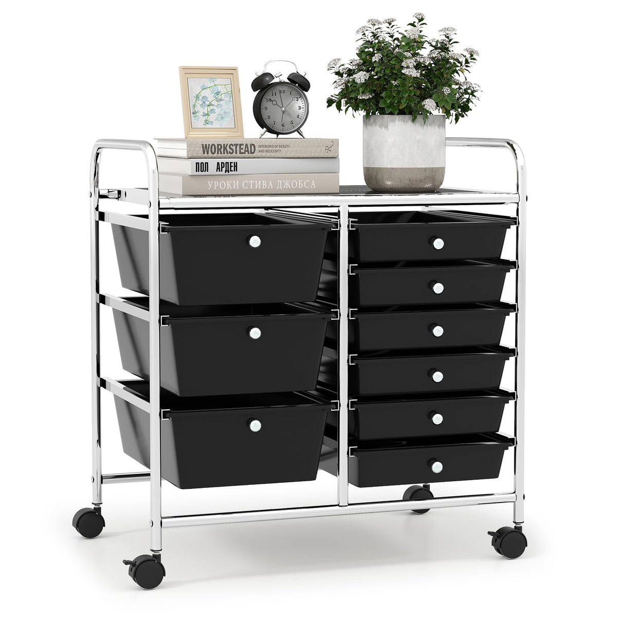 LDAILY 9 Drawer Rolling Storage Cart, Rolling Cart with Drawers for Classroom, Art Supply Craft Organizer on Wheel with Metal Frame & Handles for Home Office School