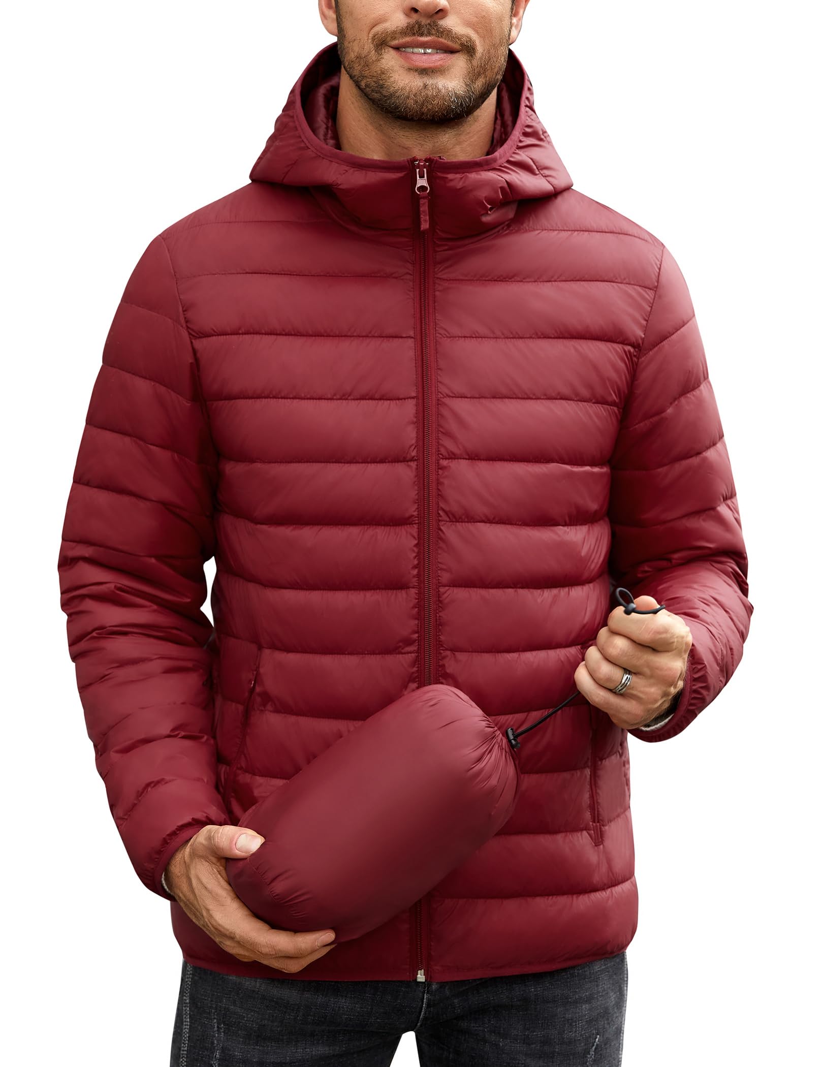 COOFANDY Mens Packable Puffer Jacket Lightweight Hooded Insulated Winter Coat Windproof Zipper Down Jacket