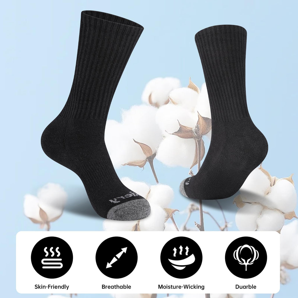 Monxiery Mens Cotton Moisture Wicking Cushioned Crew Socks, Athletic Performance Work socks