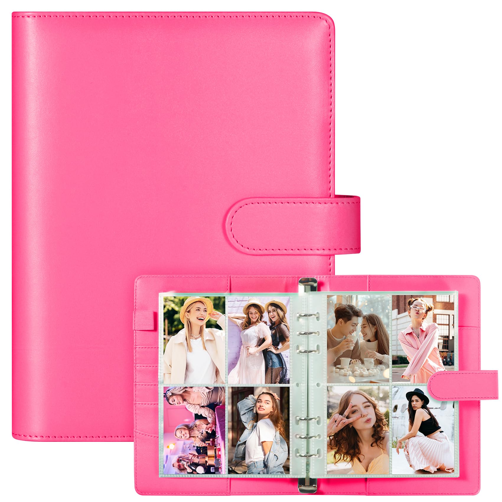 A5 Kpop Photocard Binder with 30 Pack 4-Pocket Card Pages, 6 Ring A5 Binder Card Collector Album with 240 Card Slots,PU Leather Binder Cover with Magnetic Buckle Closure for Organizing Trading Card