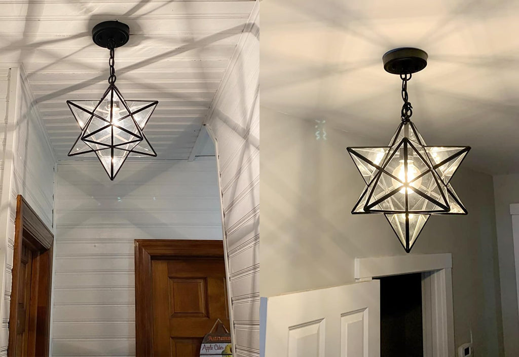 14'' Moravian Star Pendant Light Seeded Glass Star Lights with Adjustable Hanging Chain Light for Kitchen Bedroom Dining-Dimmable