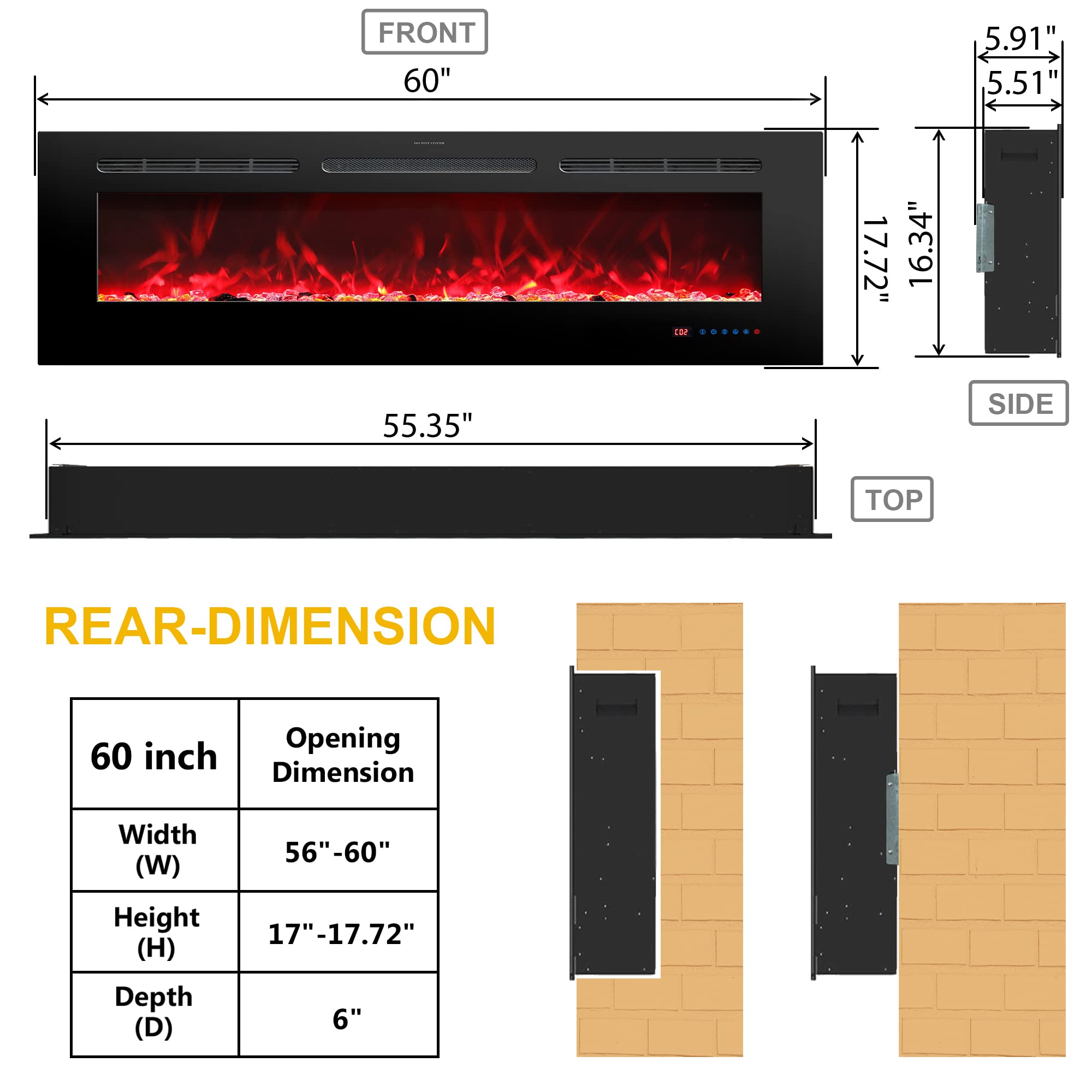 30 Inches Electric Fireplace Inserts, Recessed and Wall Mounted Fireplace Heater for Indoor Use with Remote Control, 13 Color Flames with Log &Crystal, 9H Timer, 750/1500W
