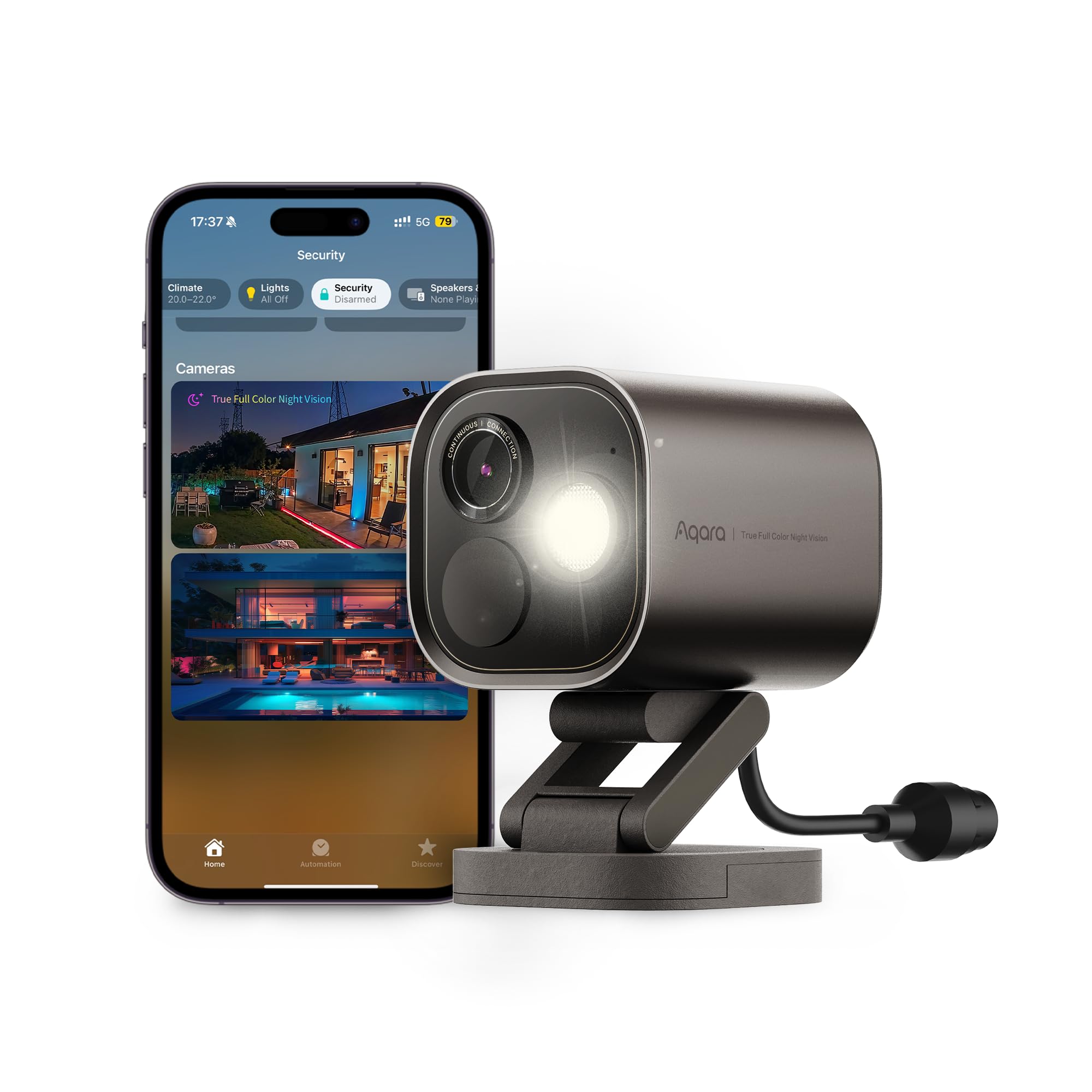 Aqara 4MP Camera Hub G5 Pro PoE, True Color Night Vision Security Camera Outdoor, HomeKit Secure Video, Thread Border Router, Local Detection, Thread/Zigbee, Supports Alexa, Google, Smartthings, Gray
