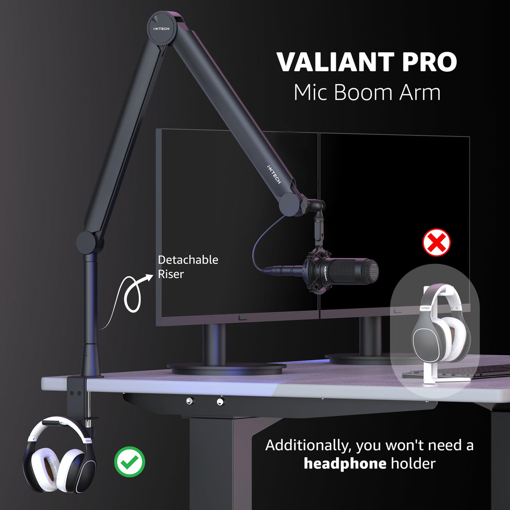 IXTECH Premium Microphone Boom Arm with Desk Mount, 360° Rotatable, Fully Adjustable, for Podcast, Video, Gaming, Radio, Studio, Recording, Sturdy and Universal VALIANT Model