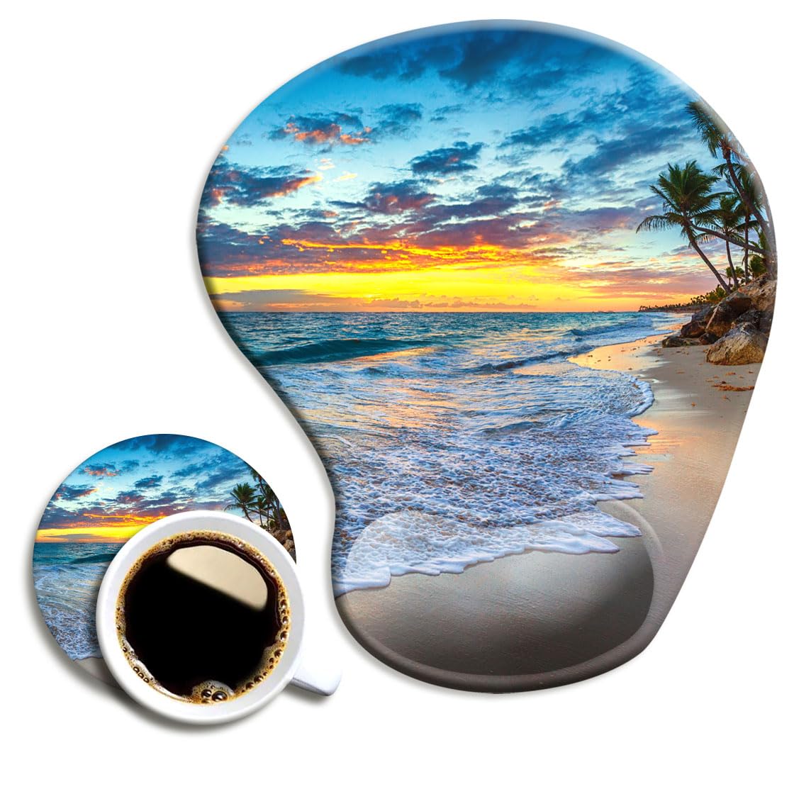 DOOKE Ergonomic Mouse Pad with Wrist Support and Coaster,Mouse Pads with Non-Slip PU Base for Home Office Working Studying Easy Typing & Pain Relief Aesthetic Art