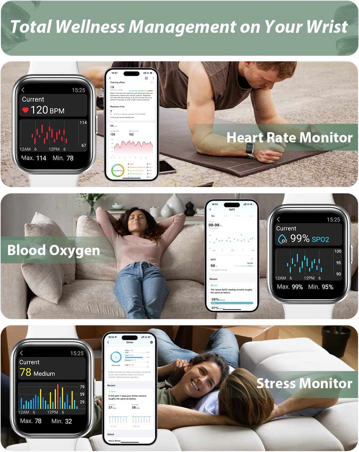 Tensky Smart Watch for Men/Women Android/iPhone/Samsung, Alexa Built-in, 1.8" Touch Screen Fitness Tracker with Answer/Make Calls, 3ATM Waterproof Heart Rate/Sleep/SpO2 Monitor, 120+ Sport Modes