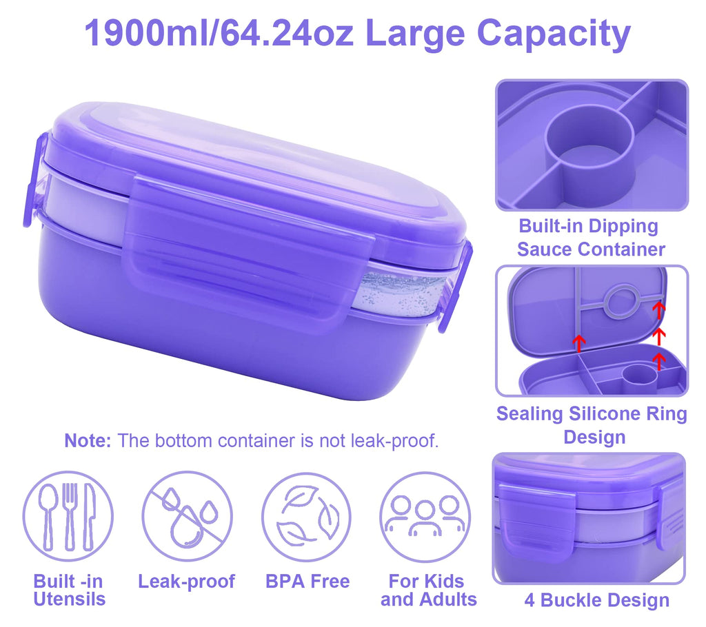 JBGOYON® Bento Lunch Box Set - 3 Stackable Containers for Adults and Kids- Includes Lunch Bag, Leak-Proof and BPA-Free - Built-in Utensil Set and Snack Bag - Dishwasher Safe(Grey Black)