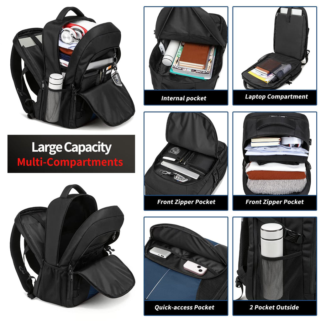 Extra Large Backpack for Men 55L,18.4Inch Travel Laptop Backpack with USB Charging Port Business Flight Approved Carry On Backpack,TSA Big Capacity Heavy Duty Computer Bag College Bookbag,Black