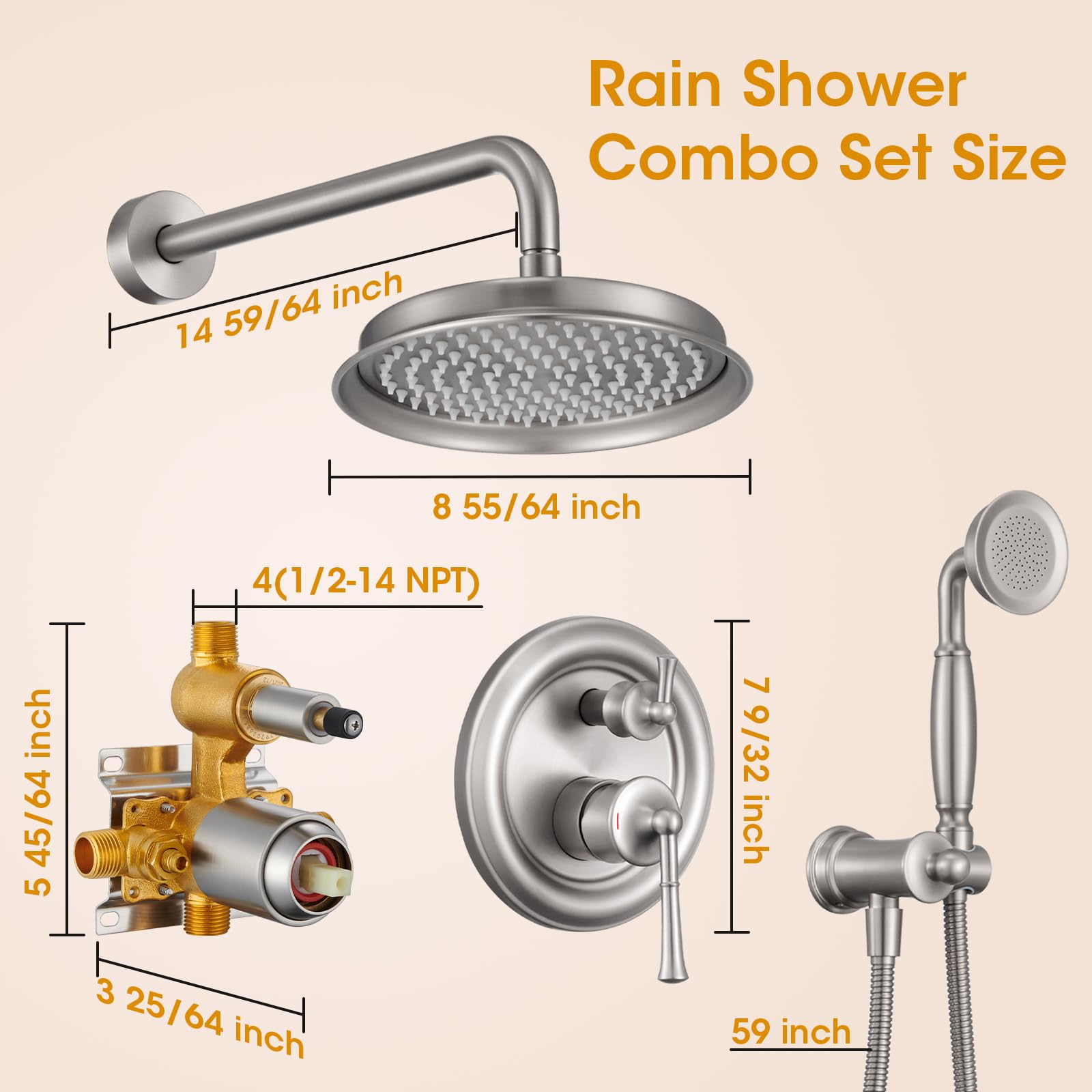Rainfall Shower Head with Handheld Combo, Brushed Gold Shower System with Balance Pressure Valve, 9 inch Shower Head and Faucet Set, Rain Shower Head with Handheld Spray Wall Mount(B2312-BG)