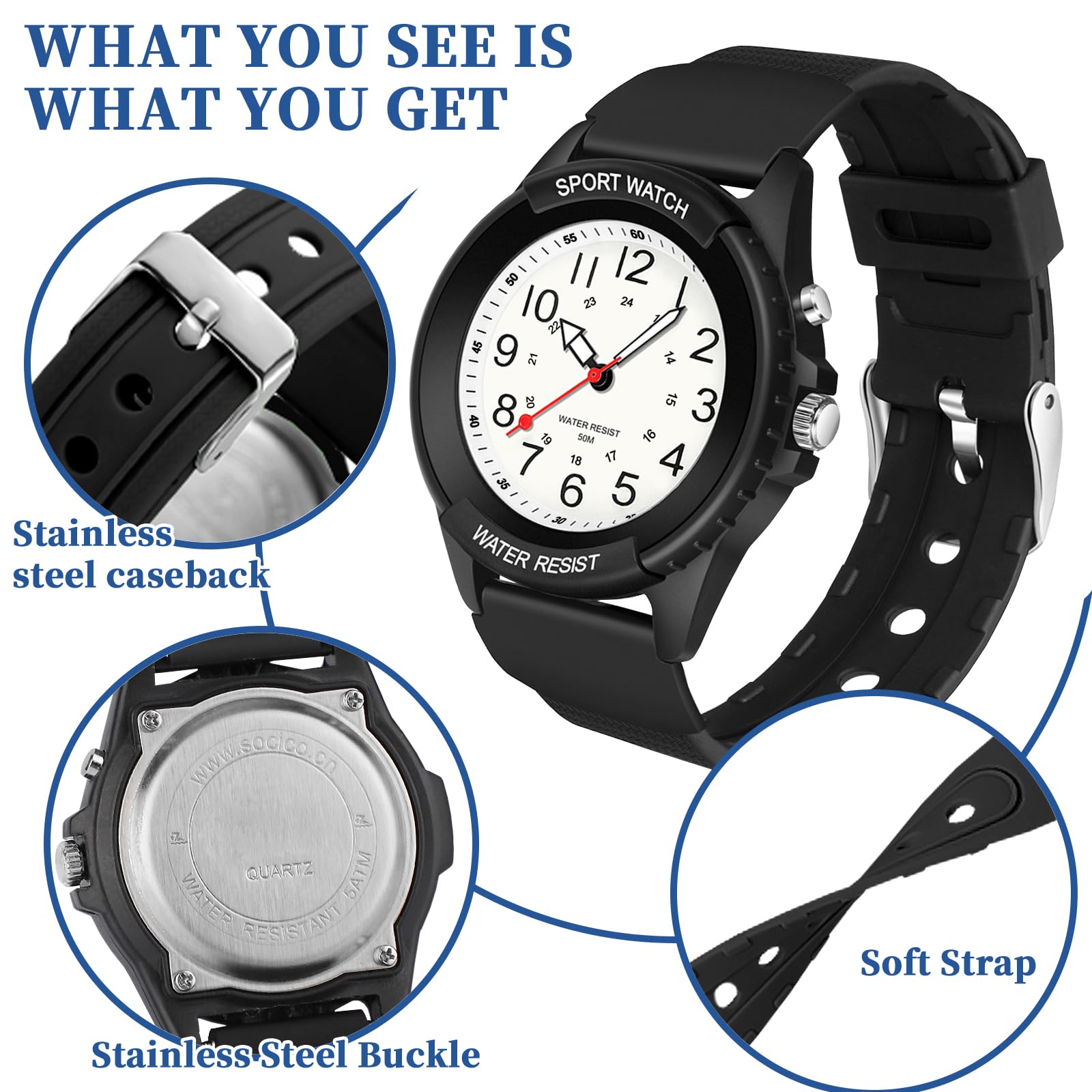 PROKING Waterproof Nurse Watch for Medical Professionals Students Women Men, Night Light, 12/24 Hour Military Time Easy to Read Dial, Second Hand Watch for Nursing Day Gifts