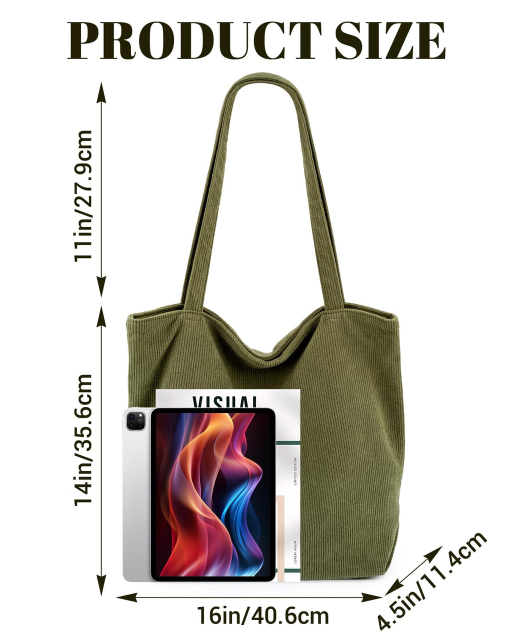 Iioscre Corduroy Tote Bag for Women,Hobo HandBags with Zipper,Large Capacity Casual Shoulder Handbags with Inner Pockets