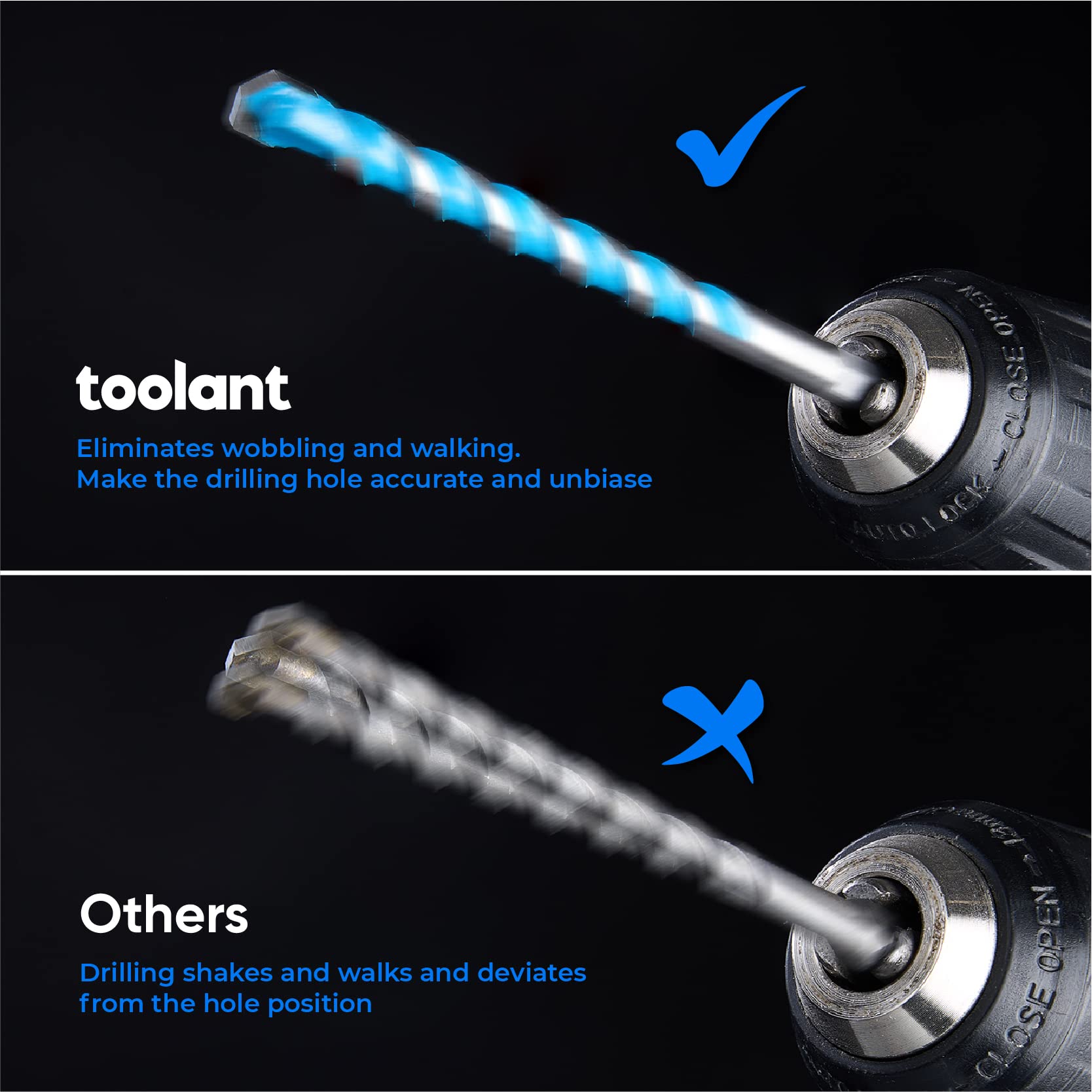 toolant 1/2" Concrete Drill Bit Set & Masonry Drill Bit Set, Shockproof Hex Shank Hammer Drill Bit Set for Glass/Brick/Plastic/Cement/Tile, Industrial Strength Carbide Drill Bit Tip 1/2" Box of 5