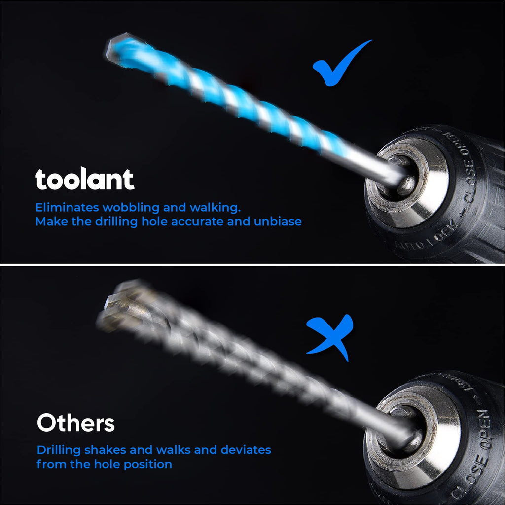 toolant 1/2" Concrete Drill Bit Set & Masonry Drill Bit Set, Shockproof Hex Shank Hammer Drill Bit Set for Glass/Brick/Plastic/Cement/Tile, Industrial Strength Carbide Drill Bit Tip 1/2" Box of 5
