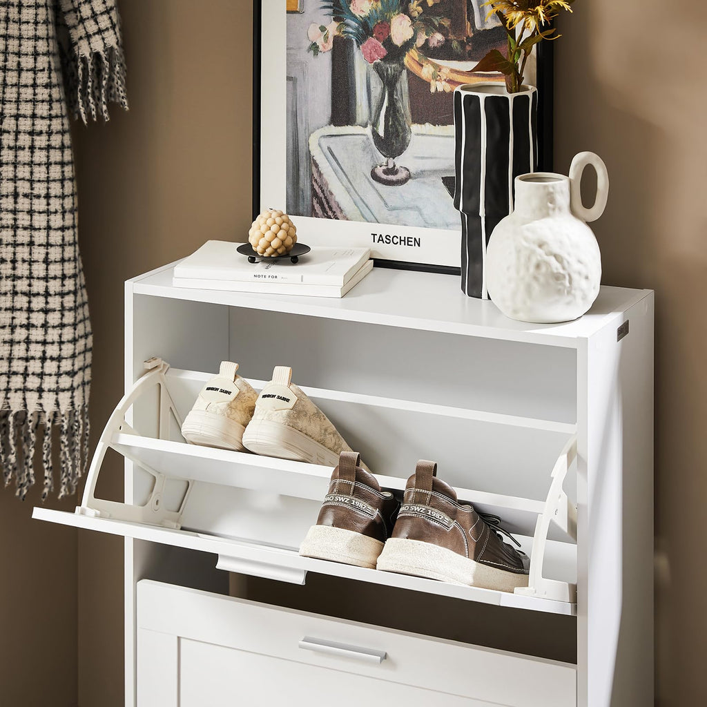 Haotian Shoe Cabinet Storage for Entryway, Narrow Shoe Cabinet with Two Flip Drawers to Save Space, Shoe Rack Cabinet for Front Door Entrance Hallway (Black)