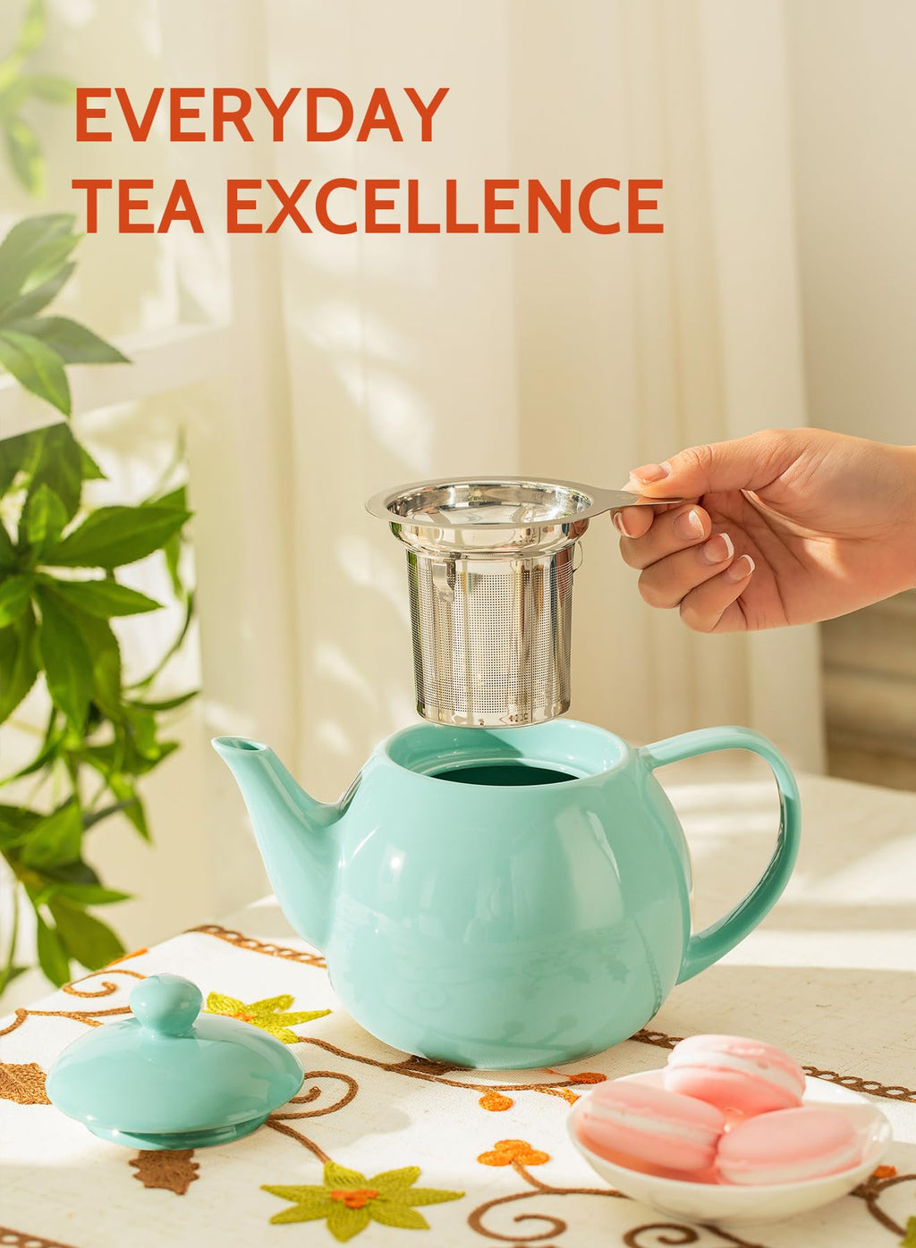 Sweese Porcelain Teapot 27 oz with Infuser for Loose Leaf Tea, Bluish Grey