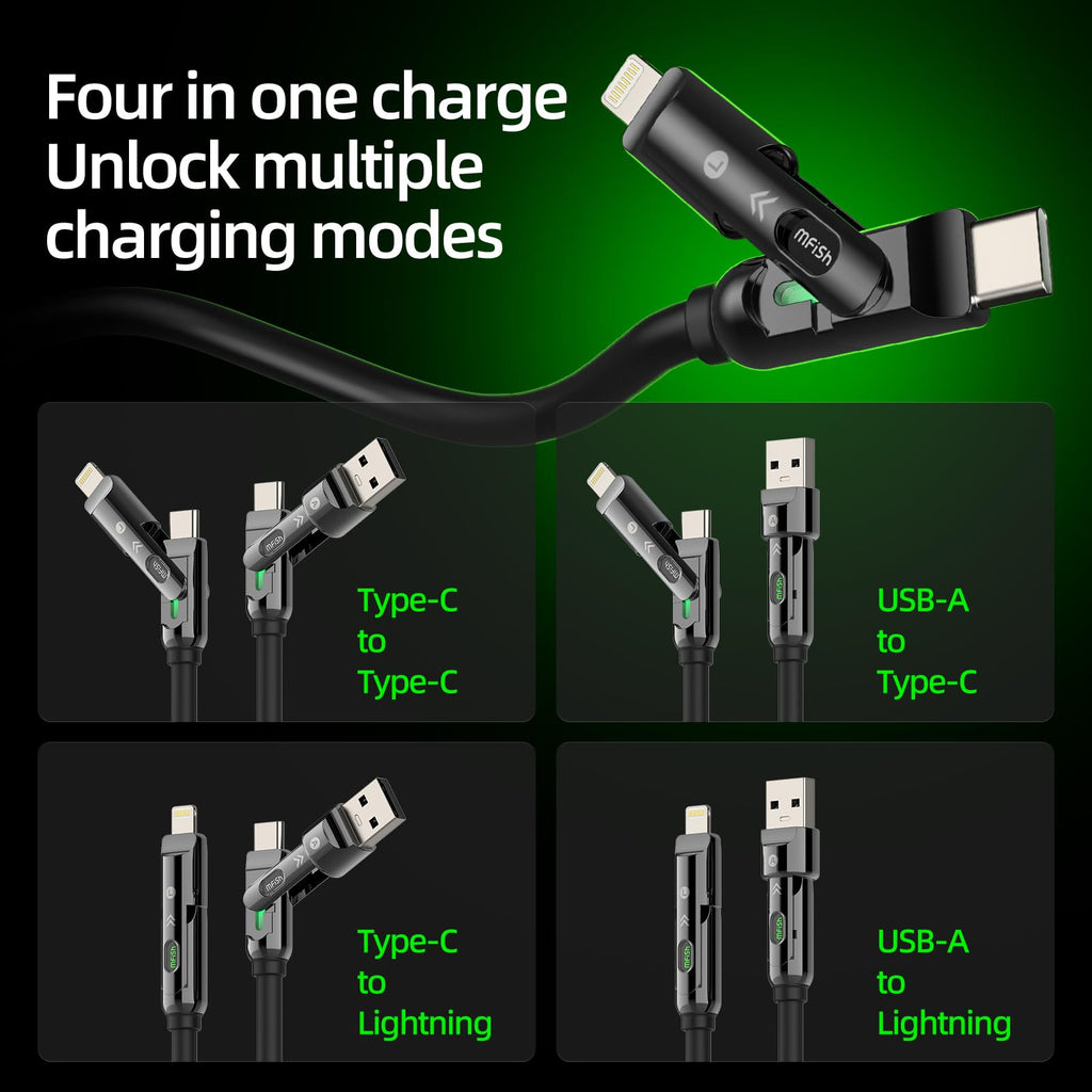 240W 4-in-1 Fast Charging Cable, Black, 3.3FT