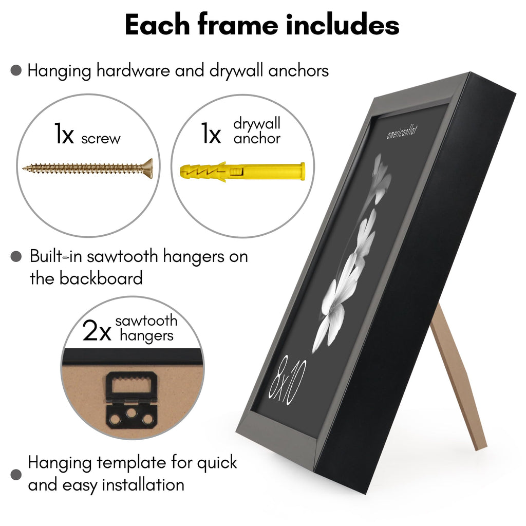 Americanflat 5x7 Picture Frame with Shatter-Resistant Glass - Soho Collection - Gallery Style Deep Molding Picture Frames for Tabletop and Wall Display - Black