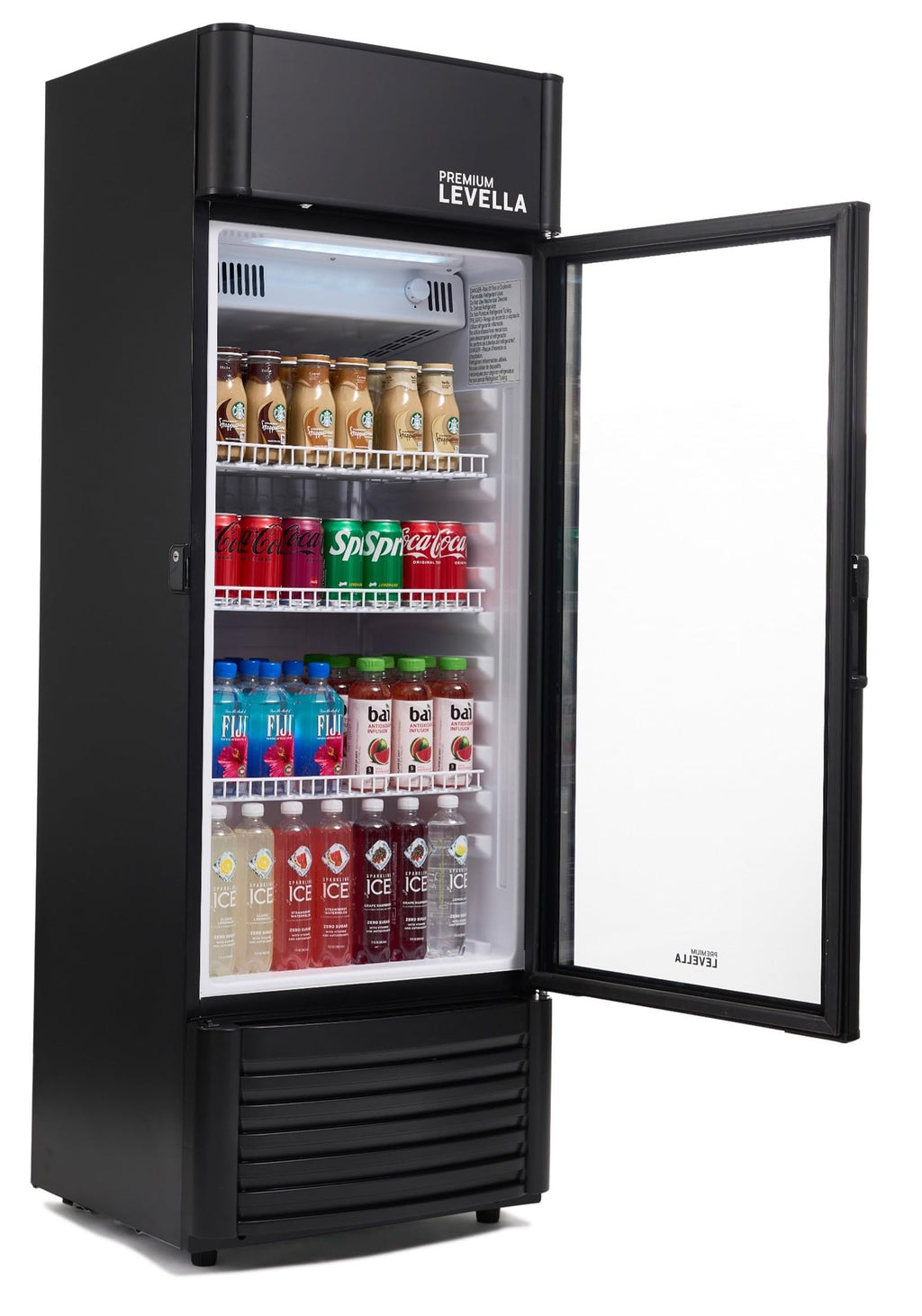 PremiumLevella PRF37DX Glass Door Display Refrigerator 3.1 cu ft Commercial Beverage Cooler Merchandiser - Black