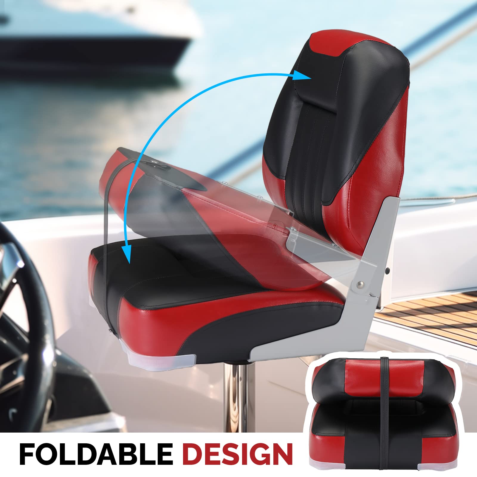 PEXMOR Boat Seats, Low/High Back, Folding, Waterproof, Captain Seat, 2 Packs (High Back-Blue & White)