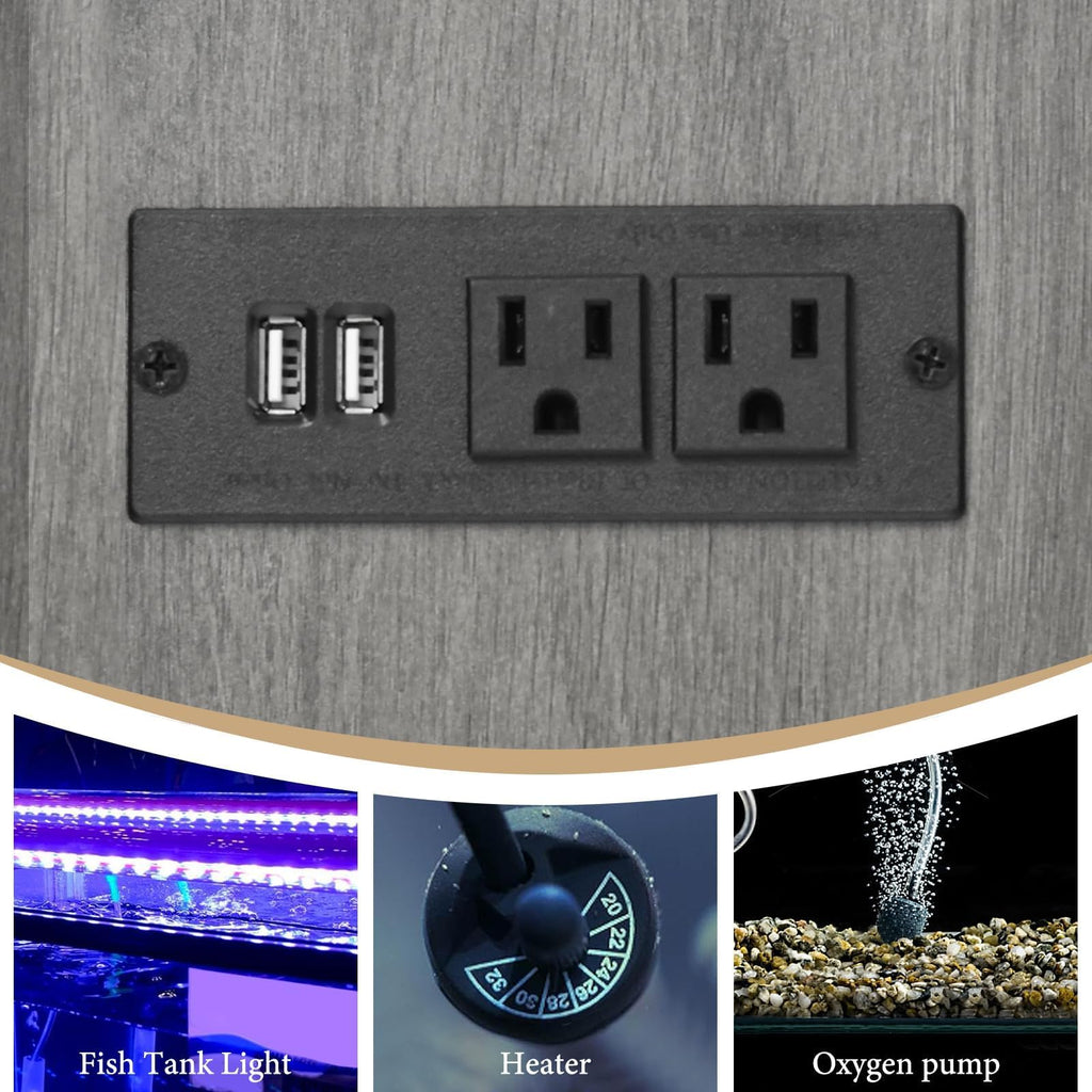 4ever2buy 55-75 Gallon Fish Tank Stand with Power Outlets, LED Light, Heavy Duty Aquarium Stand with Cabinet for Fish Tank Accessories Storage, for Turtle Tank, Reptile Terrarium, 1100LBS, Black