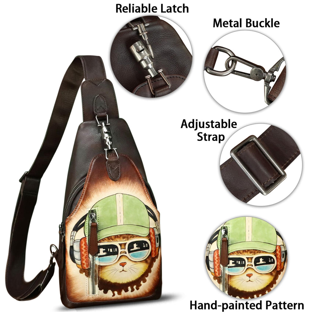 Genuine Leather Sling Bag for Men and Women Real Leather Shoulder Crossbody Bag Chest Bag Sling Backpack Purse