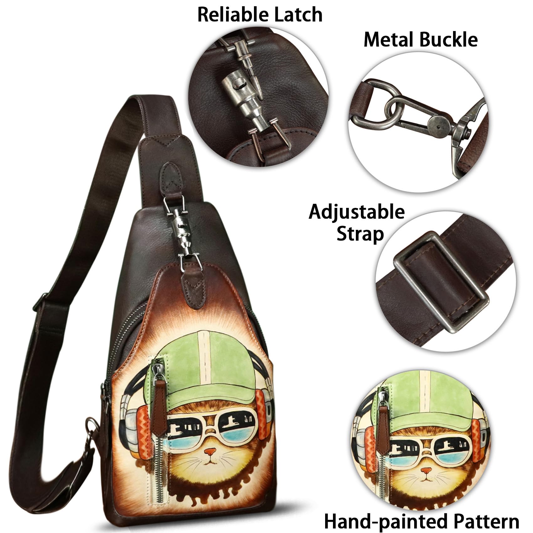 Genuine Leather Sling Bag for Men and Women Real Leather Shoulder Crossbody Bag Chest Bag Sling Backpack Purse
