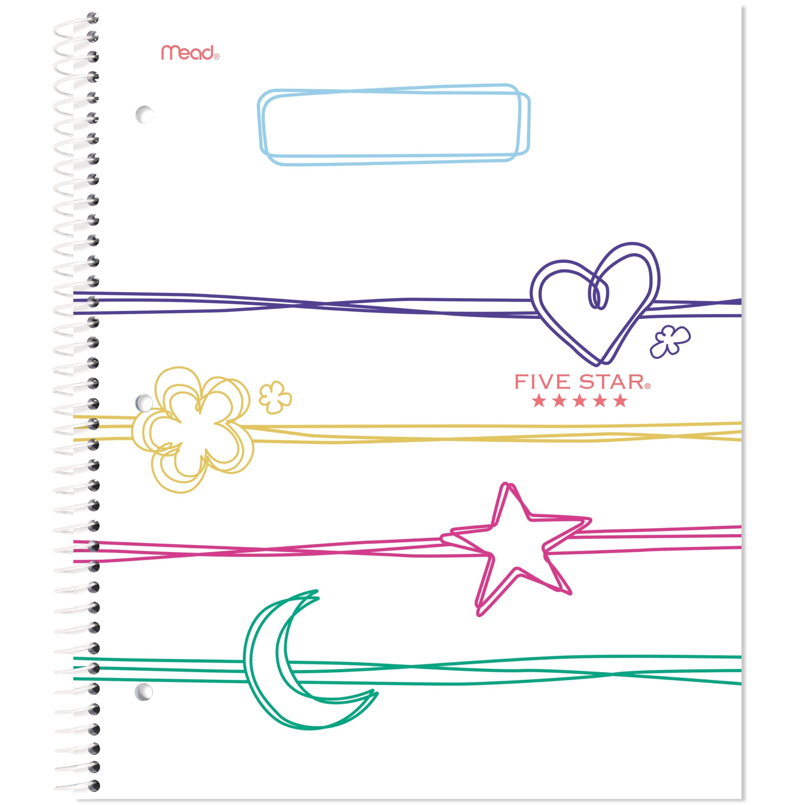 Five Star Spiral Notebook + Study App, 2 Pack, 1 Subject, Wide Ruled, 8" x 10-1/2", 80 Sheets, Fights Ink Bleed, Water Resistant Cover, Pastel Waves and Brush Strokes (930210F-ECM)