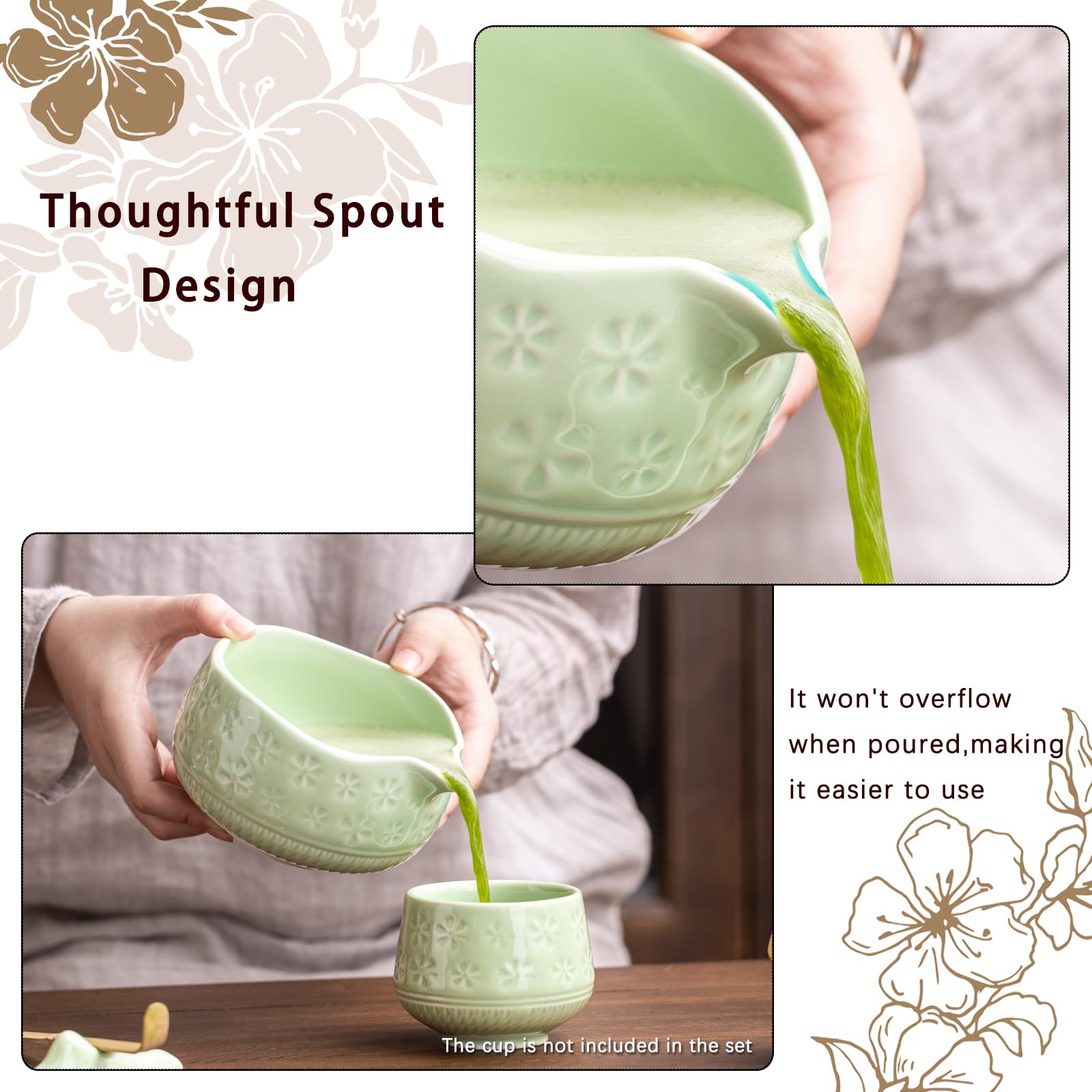 Buucup Matcha Whisk Set, Ceramic Matcha Kit Includes Matcha Bowl, Matcha Whisk and Holder, Bamboo Scoop, Scoop Rest, Sifter and Tea Towel - 7 Pcs Matcha Kit for Matcha Lovers (Blue)