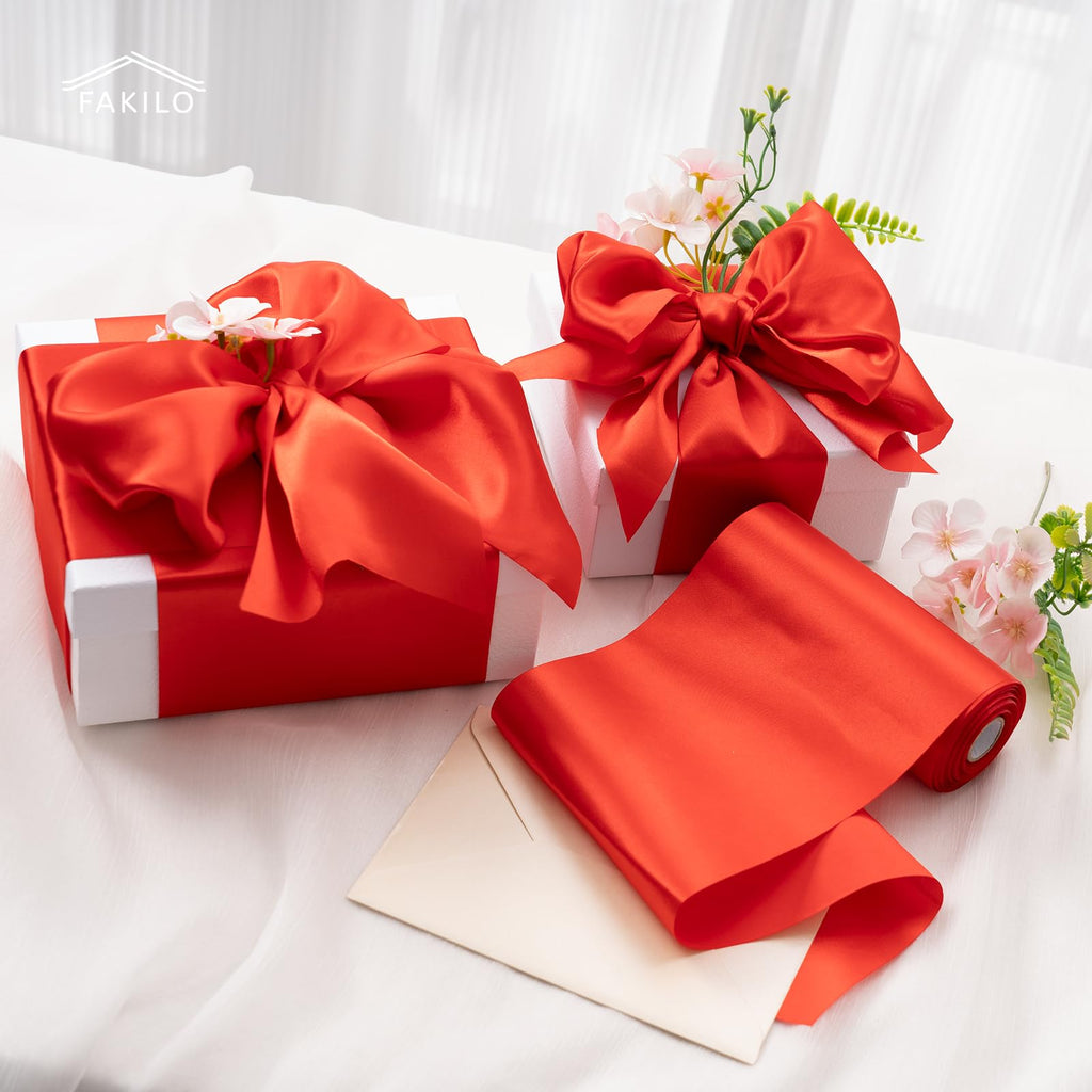 FAKILO Black Satin Ribbon 4 Inch x 22 yd Wide for Grand Opening Business Cuttings Ceremony Bow Christmas Festival Decor