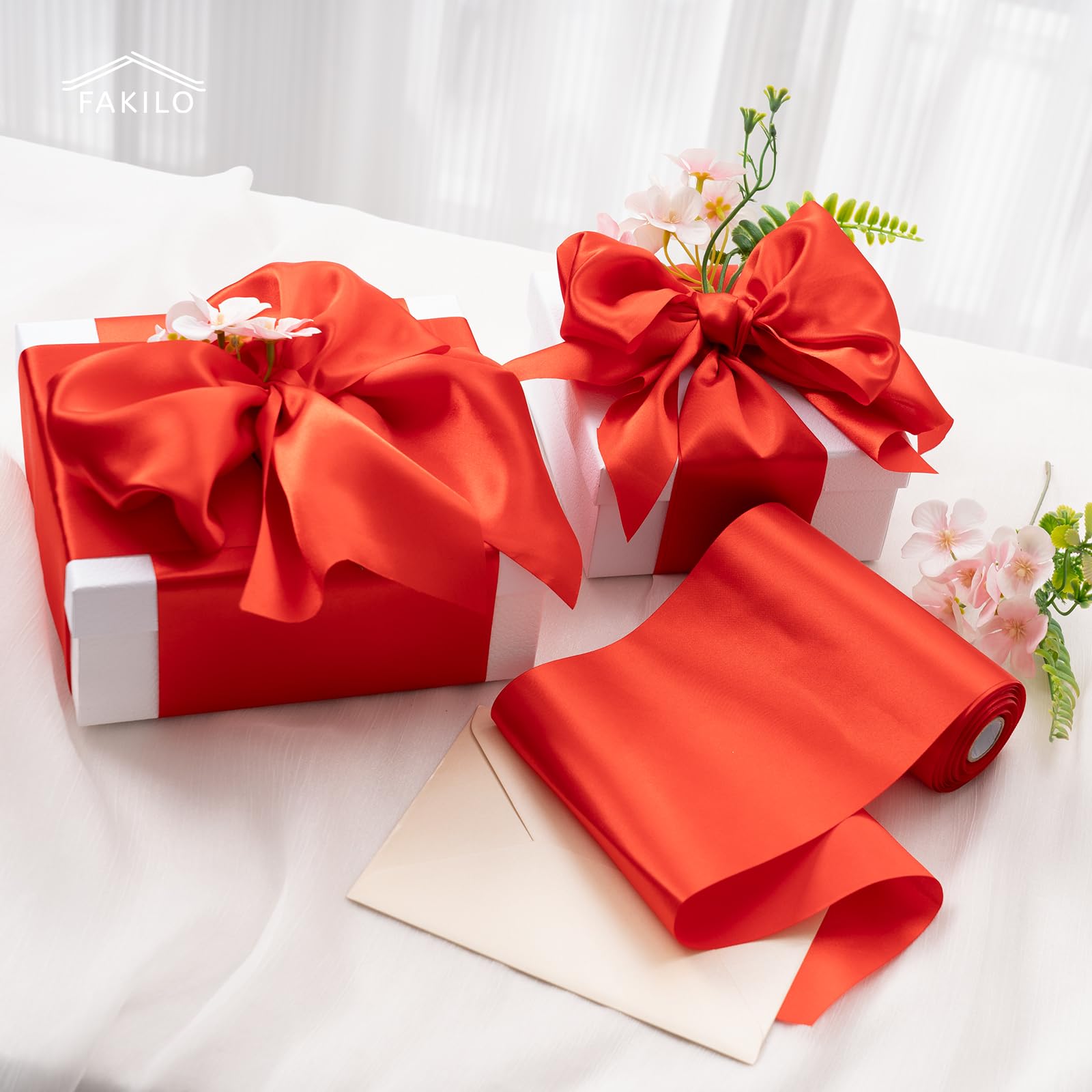 FAKILO Black Satin Ribbon 4 Inch x 22 yd Wide for Grand Opening Business Cuttings Ceremony Bow Christmas Festival Decor