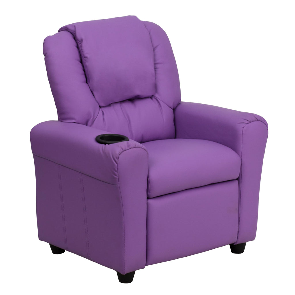 Flash Furniture Vana Vinyl Kids Recliner with Cup Holder, Headrest, and Safety Recline, Contemporary Reclining Chair for Kids, Supports up to 90 lbs., Beige